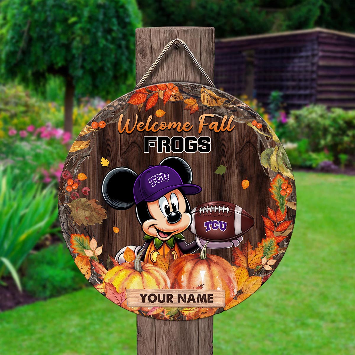 Sportswearmerch TCU Horned Frogs NCAA x Mickey Round Wooden Sign For Fan