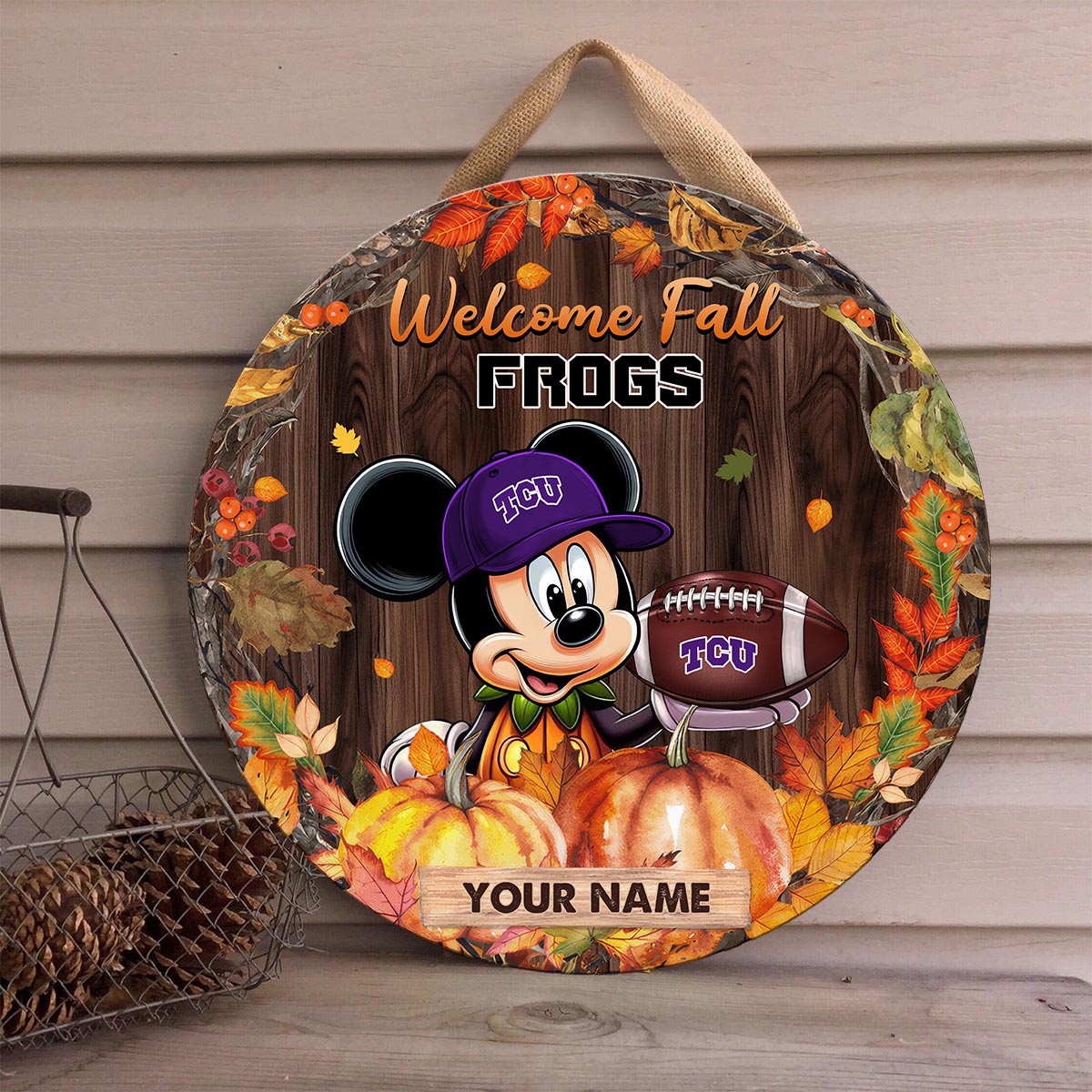 Sportswearmerch TCU Horned Frogs NCAA x Mickey Round Wooden Sign For Fan