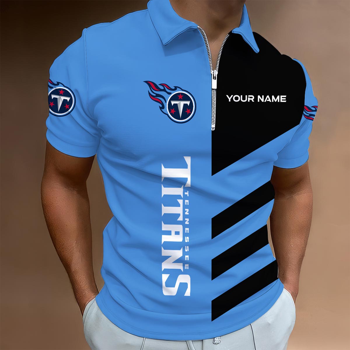 Sportswearmerch Tennessee Titans NFL Lapel Zip Polo Shirt For Fan