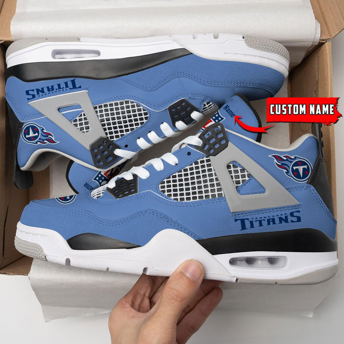 Sportswearmerch Tennessee Titans NFL Personalized Air Jordan 4 AJ4 Sneakers Shoes For Men And Women