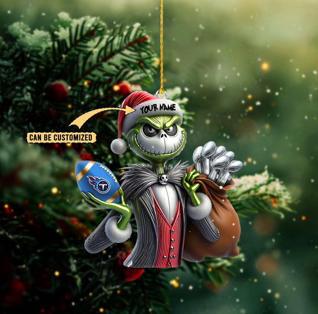 Sportswearmerch Tennessee Titans NFL The Grinch x Jack x Christmas Acrylic Ornament Gift For Fan