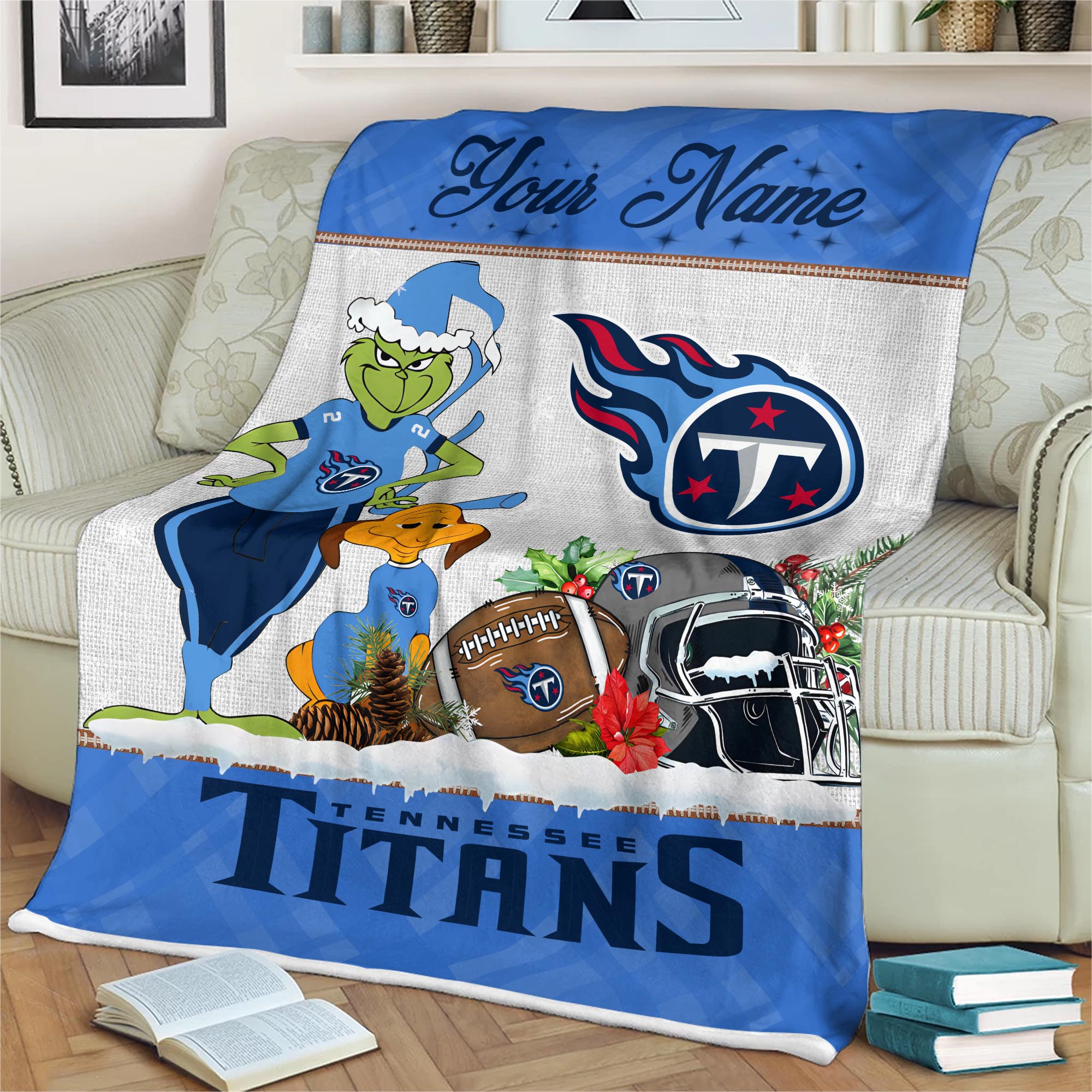 Sportswearmerch Tennessee Titans NFL x Grinch Christmas Fleece Blanket For Fan