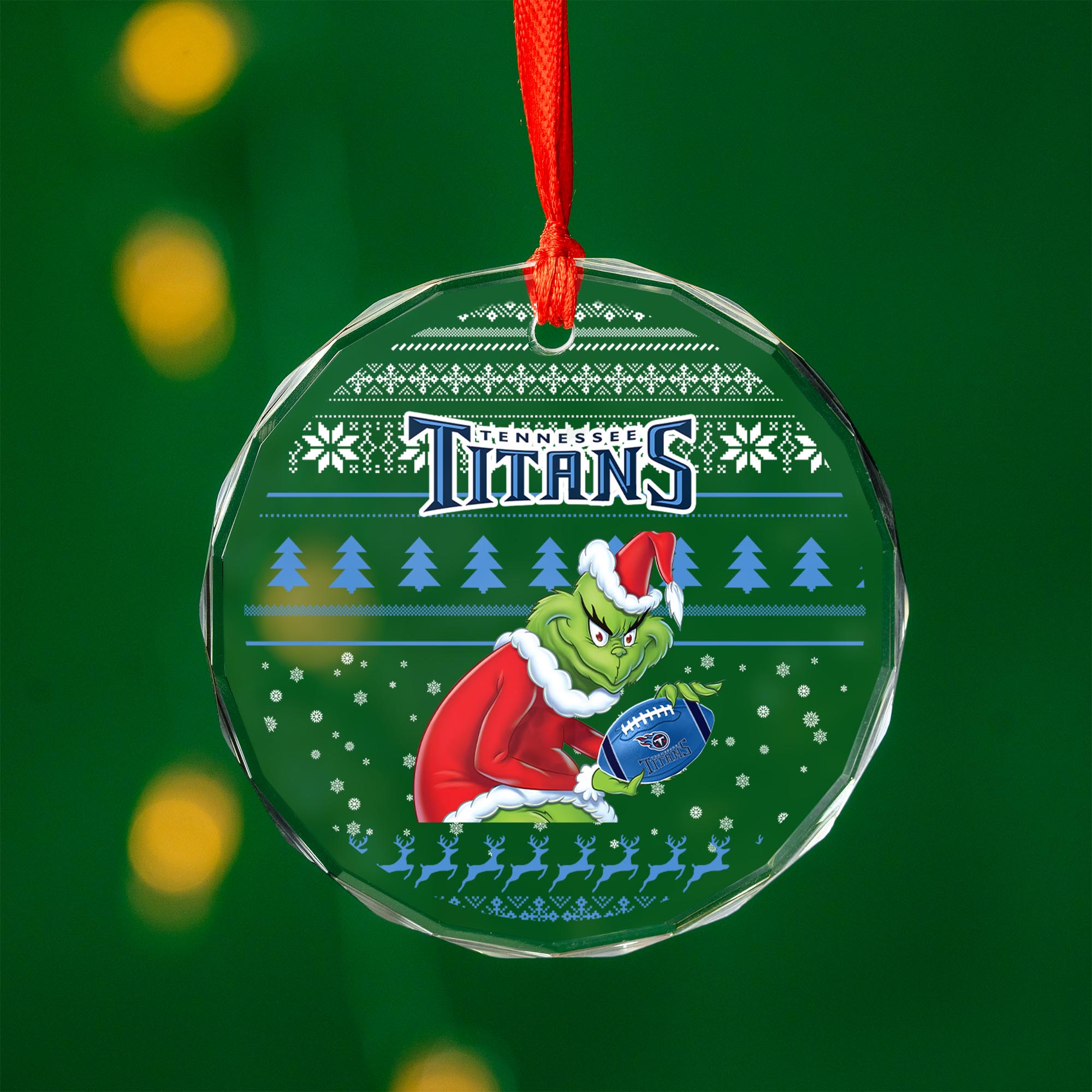 Sportswearmerch Tennessee Titans NFL x Grinch Christmas Glass Ornament For Fans
