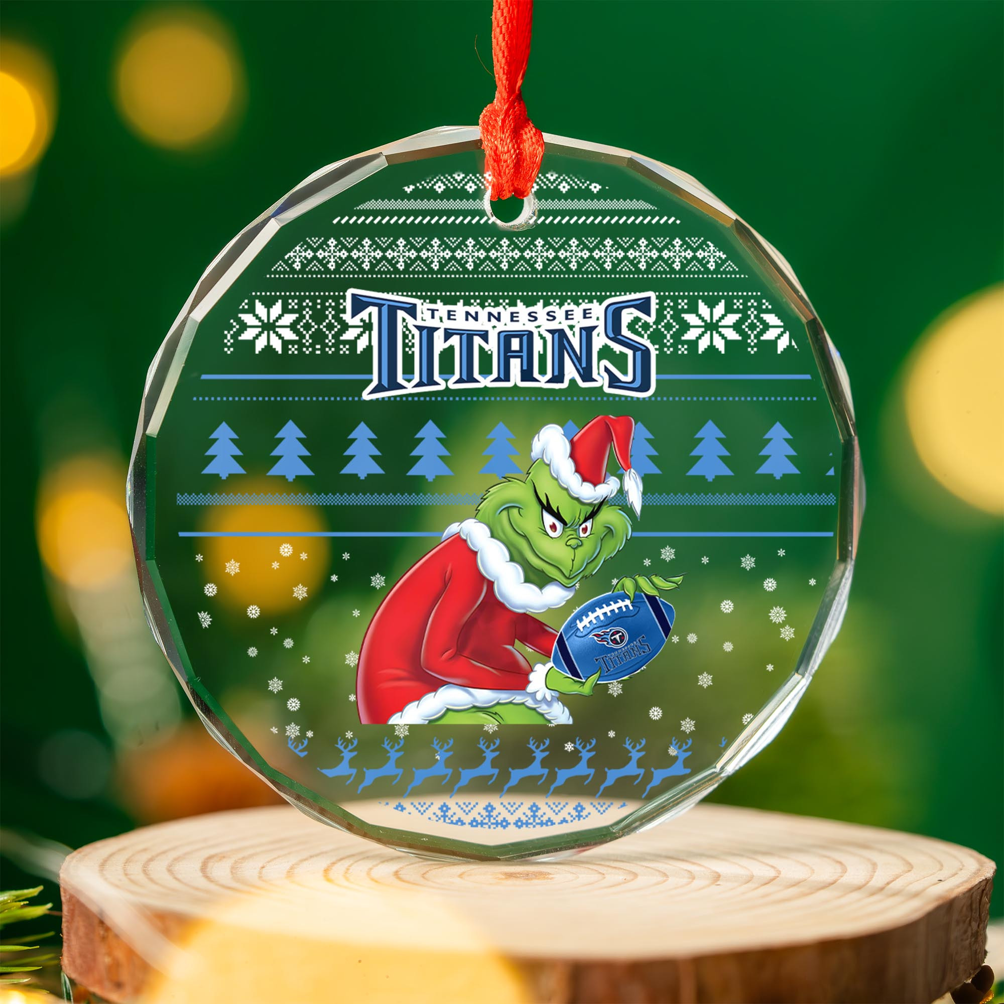 Sportswearmerch Tennessee Titans NFL x Grinch Christmas Glass Ornament For Fans