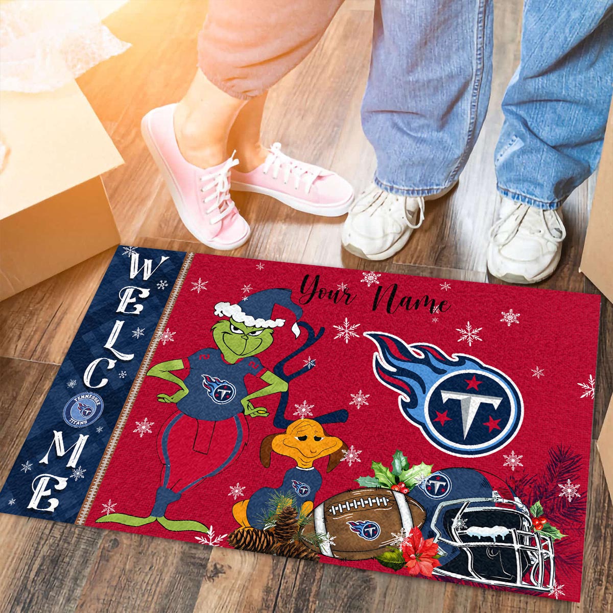 Sportswearmerch Tennessee Titans NFL x Grinch Christmas Welcome Football Doormat For Fan