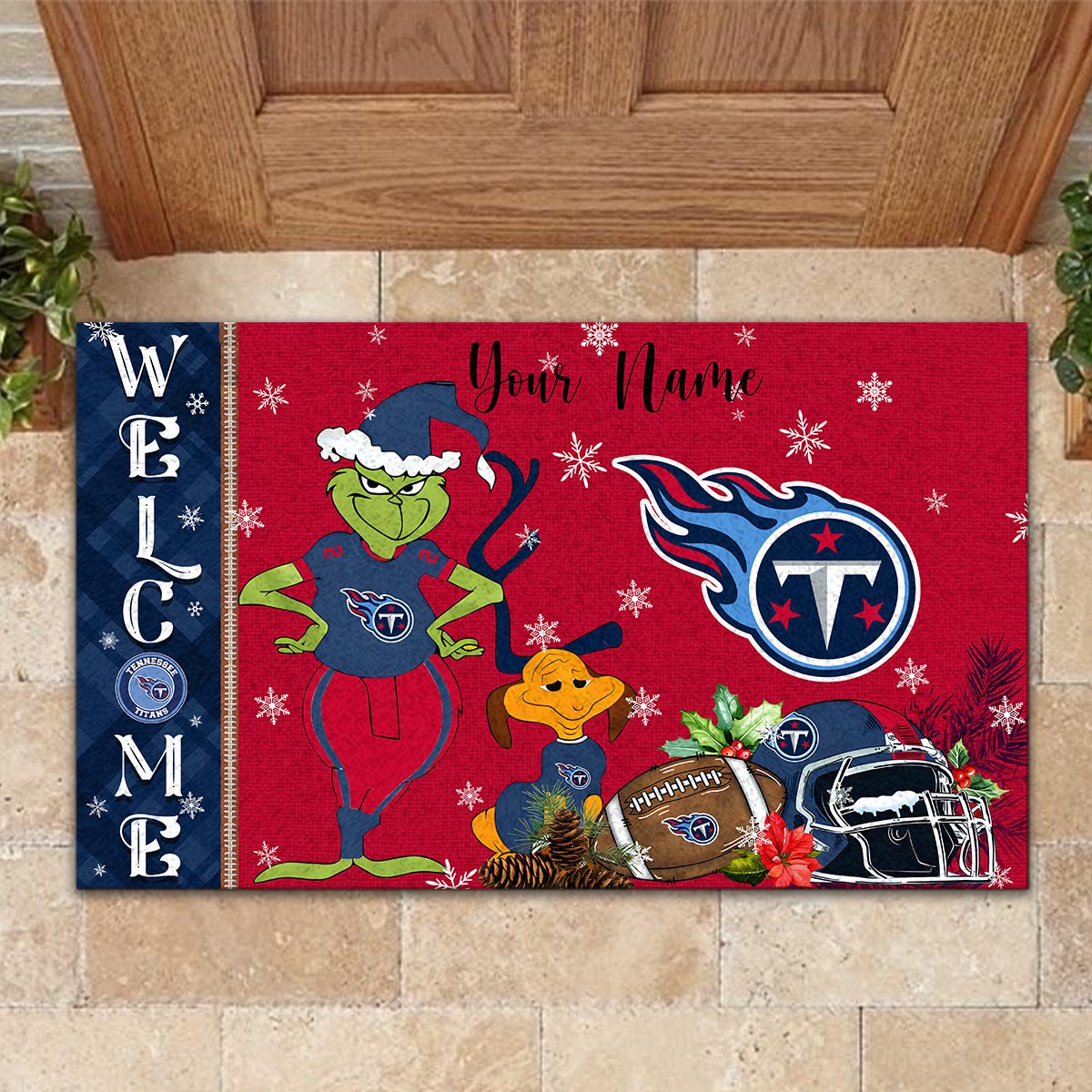 Sportswearmerch Tennessee Titans NFL x Grinch Christmas Welcome Football Doormat For Fan