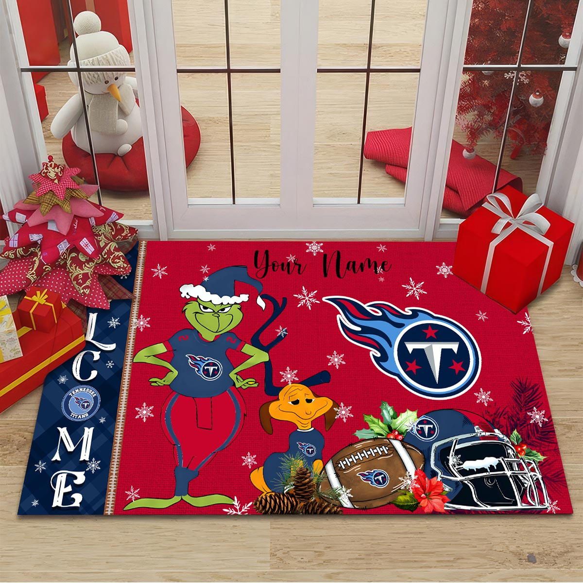 Sportswearmerch Tennessee Titans NFL x Grinch Christmas Welcome Football Doormat For Fan