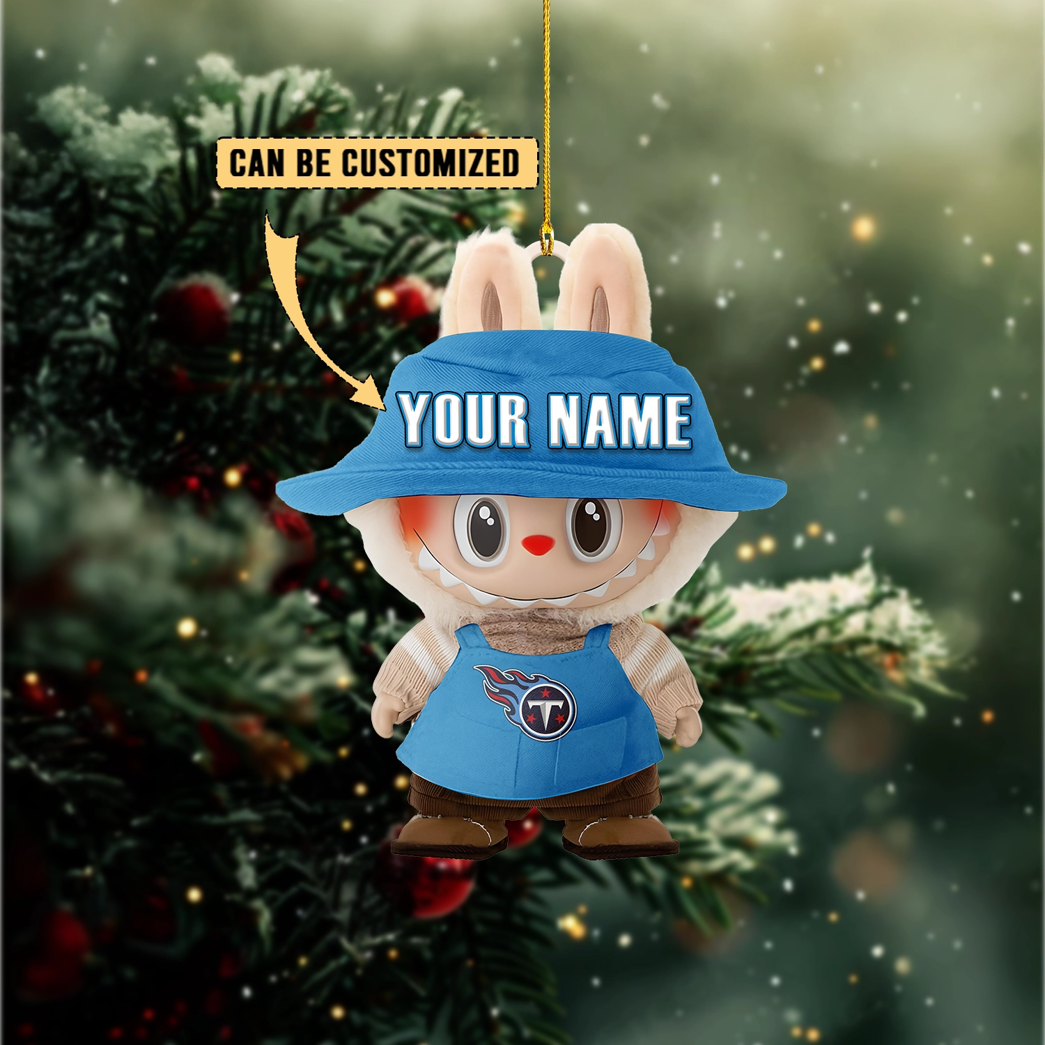 Sportswearmerch Tennessee Titans NFL x Labubu Christmas Personalized Acrylic Ornament Gift For Fans