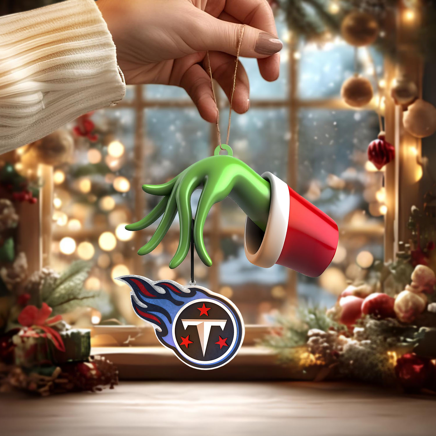 Sportswearmerch Tennessee Titans NFL x The Grinch Christmas Acrylic Mix Wooden Ornament Gift For Fans