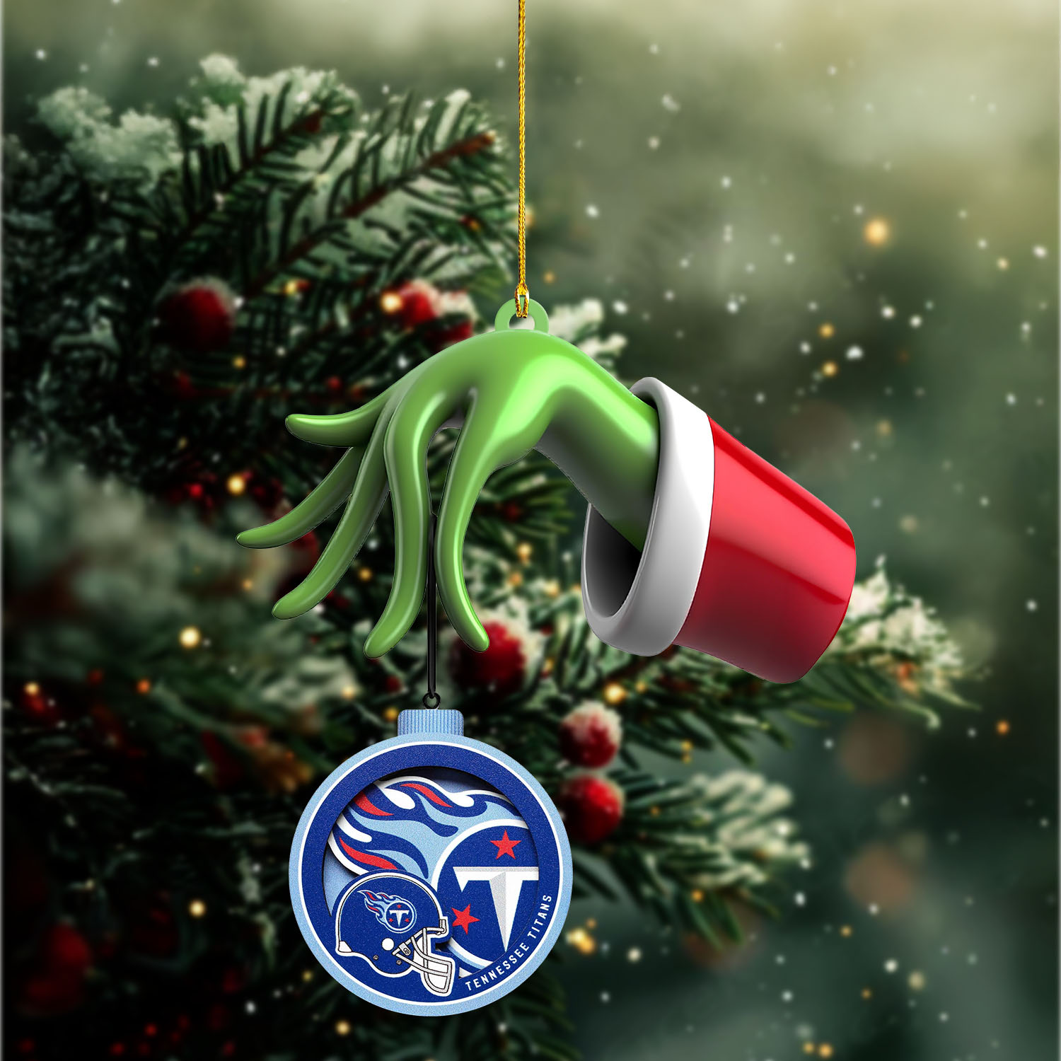 Sportswearmerch Tennessee Titans NFL x The Grinch Christmas Acrylic Mix Wooden Ornament Gift For Fans