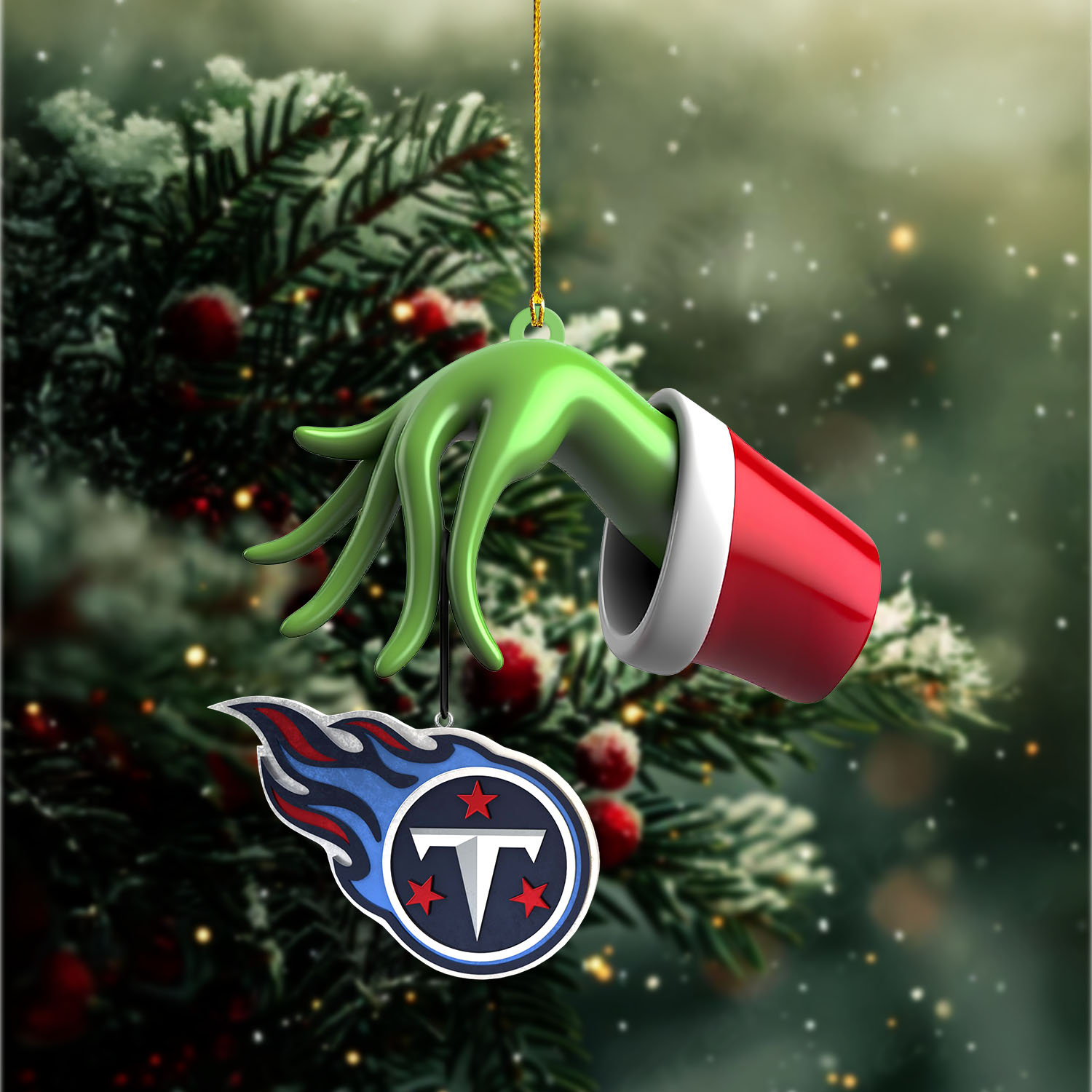 Sportswearmerch Tennessee Titans NFL x The Grinch Christmas Acrylic Mix Wooden Ornament Gift For Fans