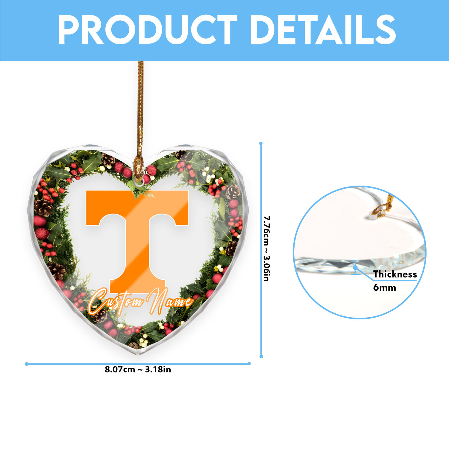 Sportswearmerch Tennessee Volunteers NCAA x Christmas Glass Ornament Gift For Fans
