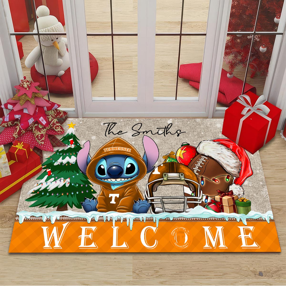 Sportswearmerch Tennessee Volunteers NCAA x Cute Stitch Christmas Doormat For Fan
