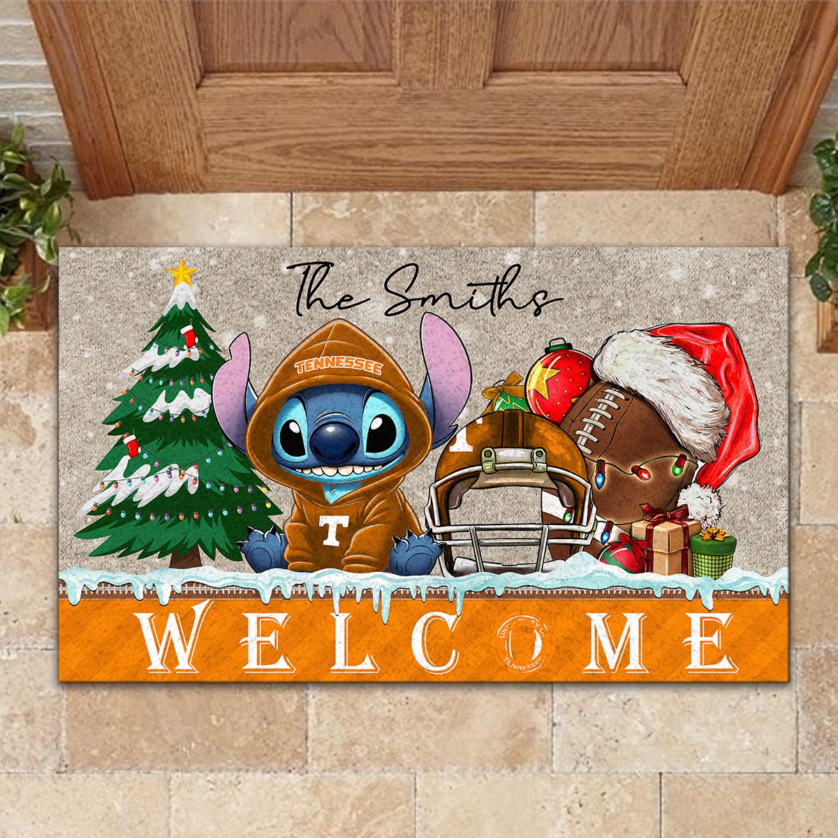 Sportswearmerch Tennessee Volunteers NCAA x Cute Stitch Christmas Doormat For Fan