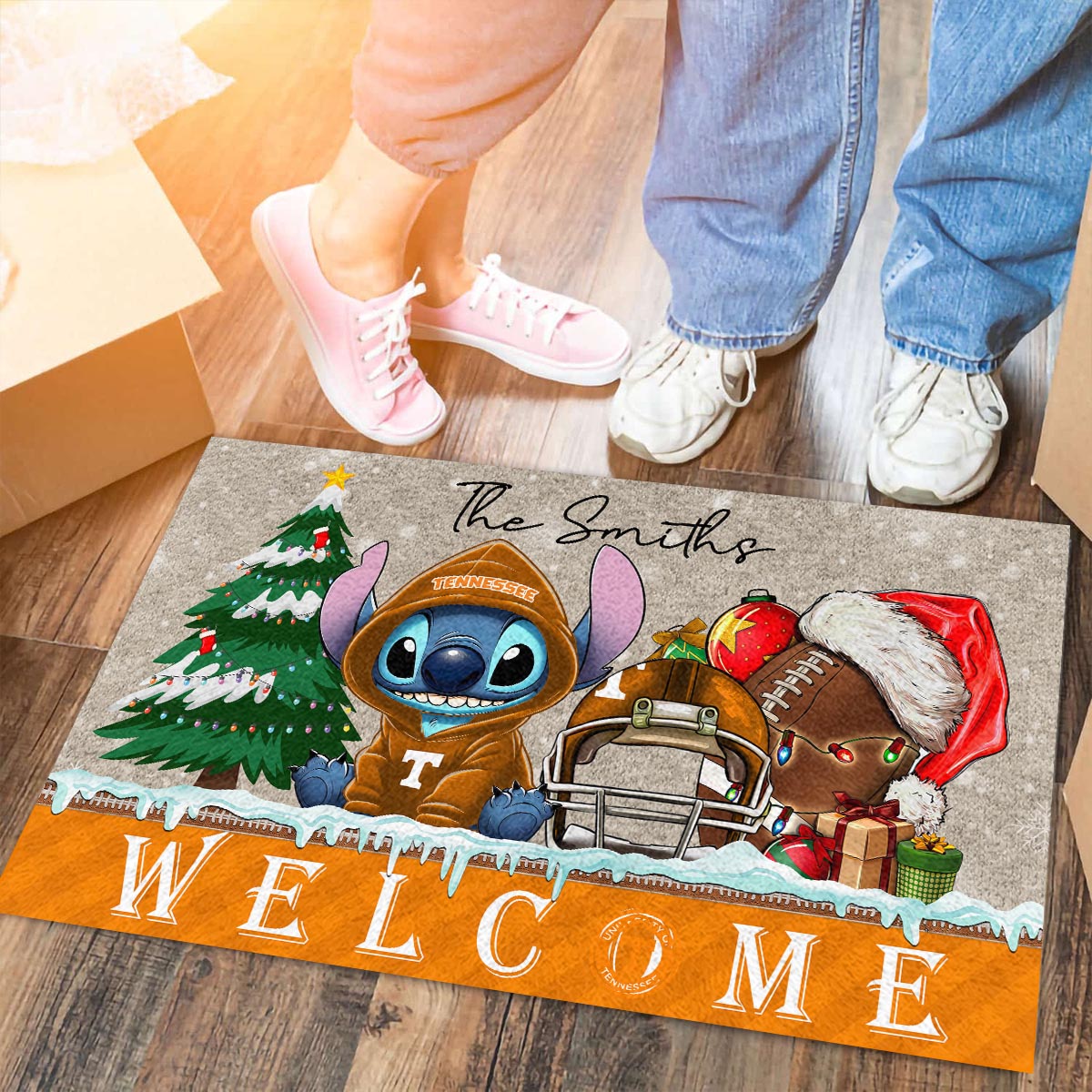 Sportswearmerch Tennessee Volunteers NCAA x Cute Stitch Christmas Doormat For Fan