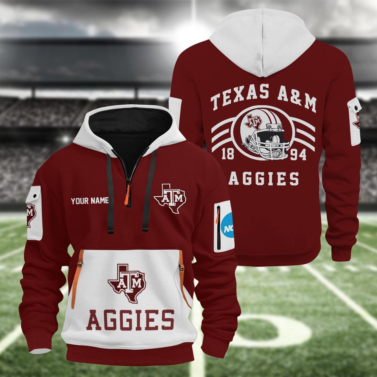 Sportswearmerch Texas A&M Aggies NCAA Half Zip Hoodie Personalized For Fan