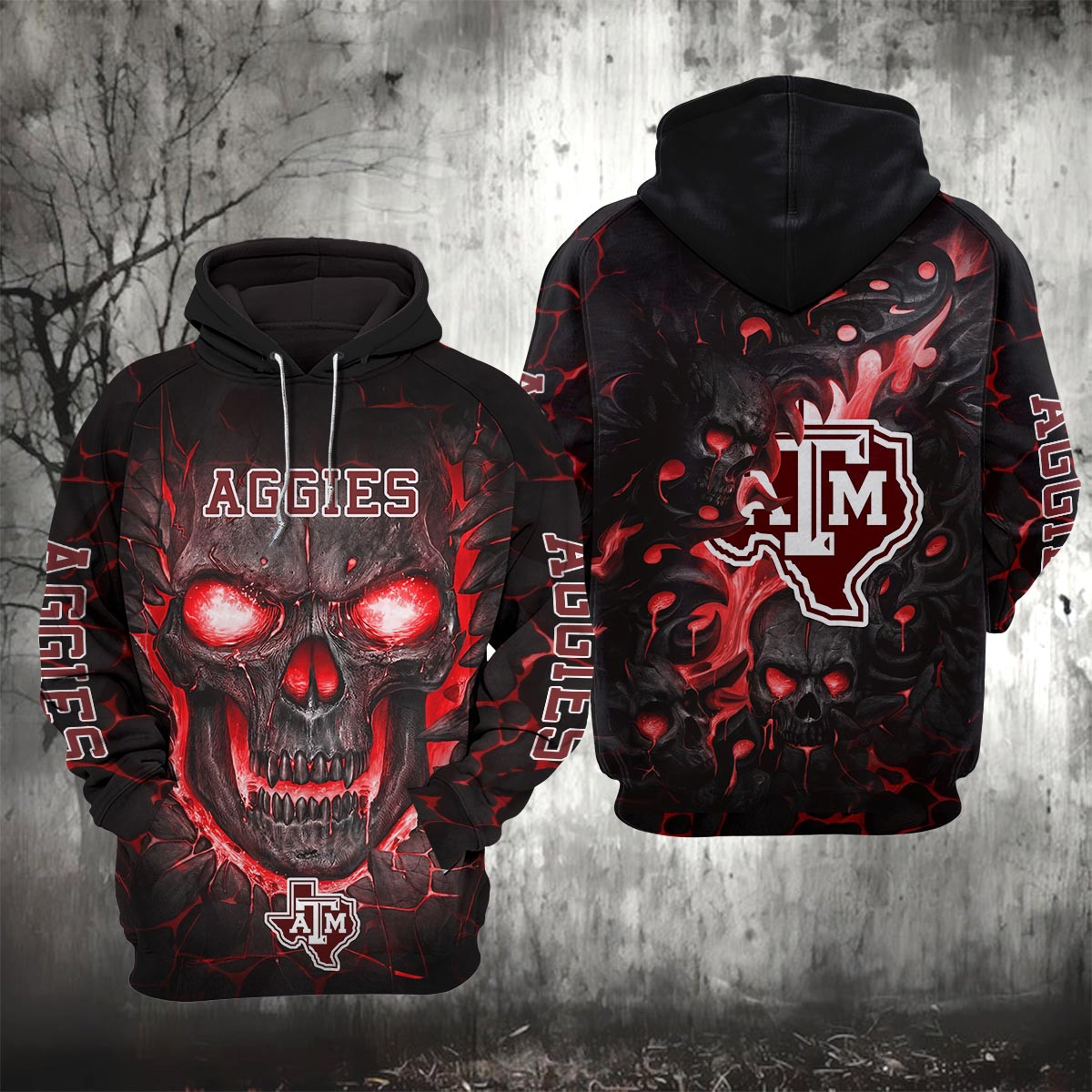 Sportswearmerch Texas A&M Aggies NCAA Lava Skull Hoodie For Fan