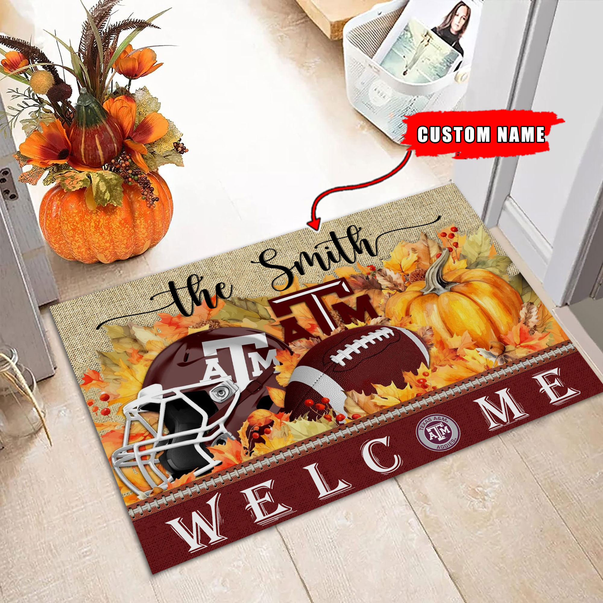 Sportswearmerch Texas A&M Aggies NCAA Welcome Fall Football Doormat For Fan