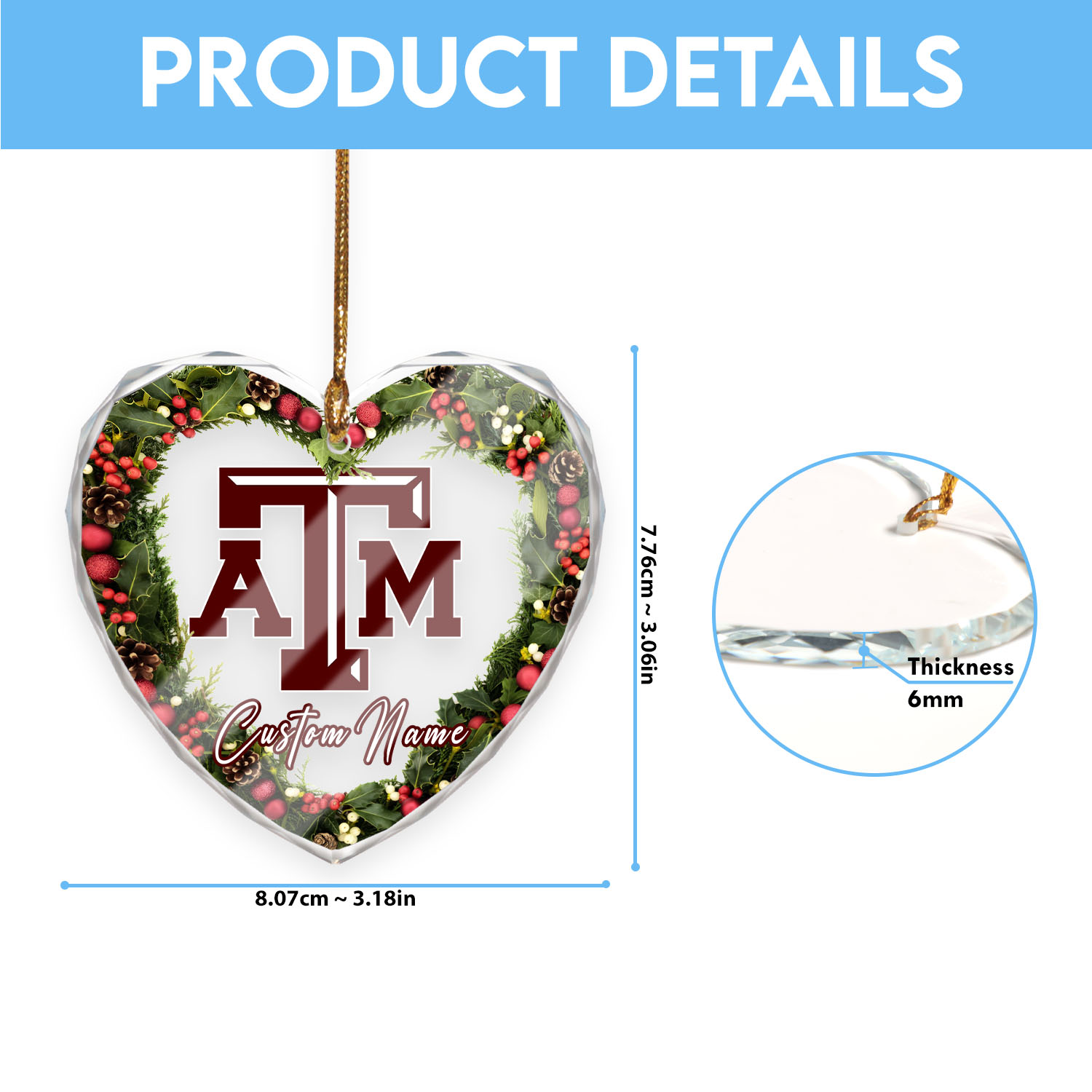 Sportswearmerch Texas A&M Aggies NCAA x Christmas Glass Ornament Gift For Fans