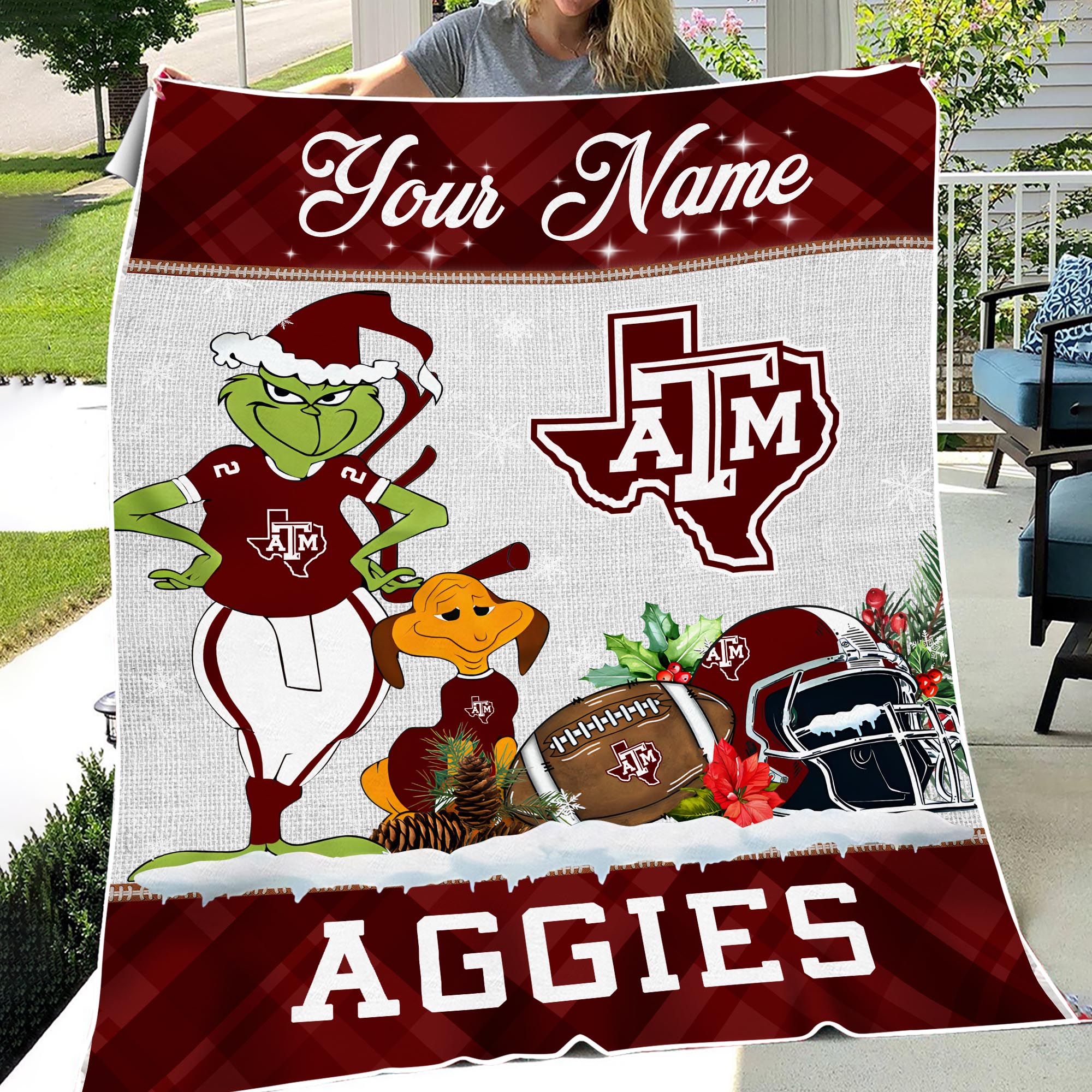 Sportswearmerch Texas A&M Aggies NCAA x Grinch Christmas Fleece Blanket For Fan