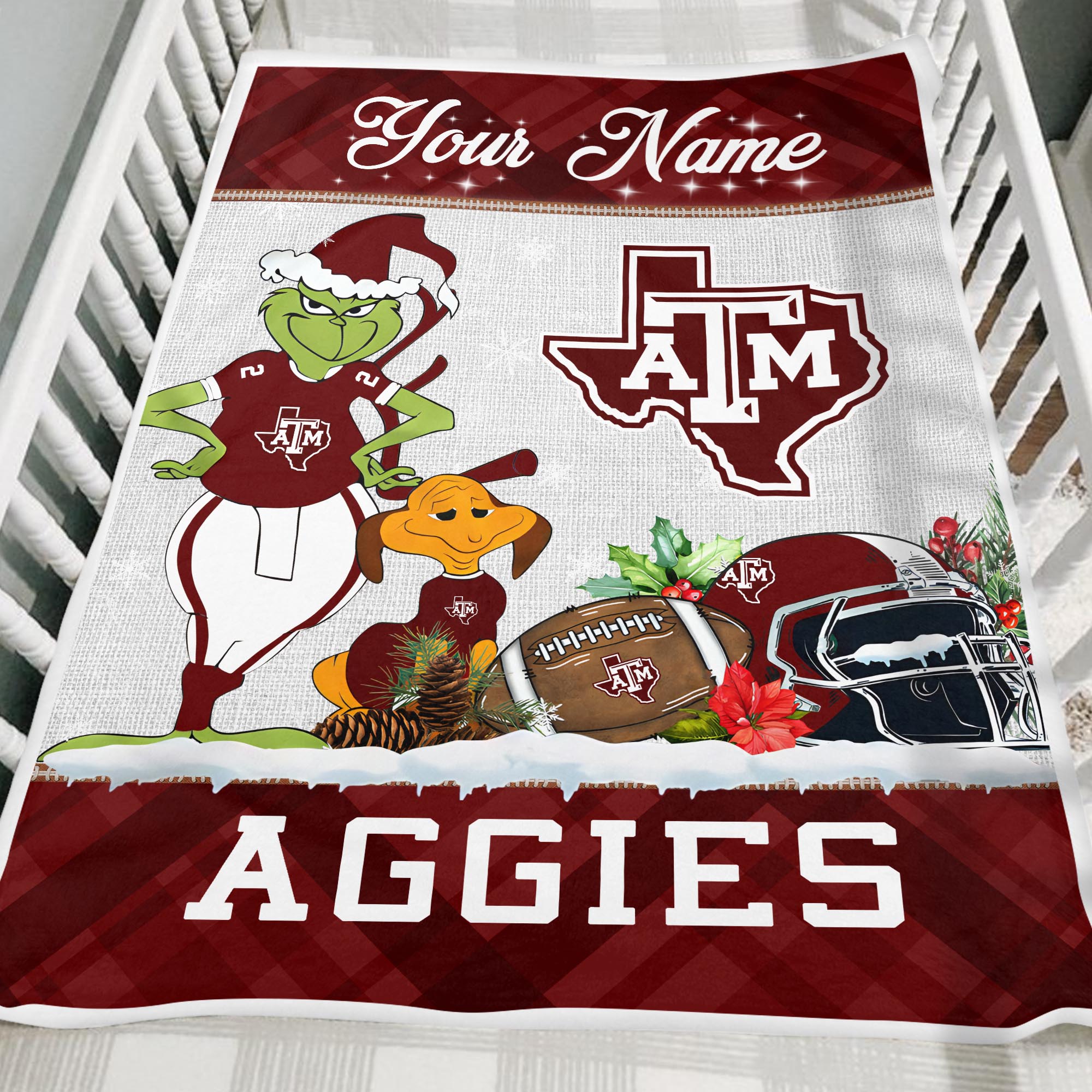 Sportswearmerch Texas A&M Aggies NCAA x Grinch Christmas Fleece Blanket For Fan