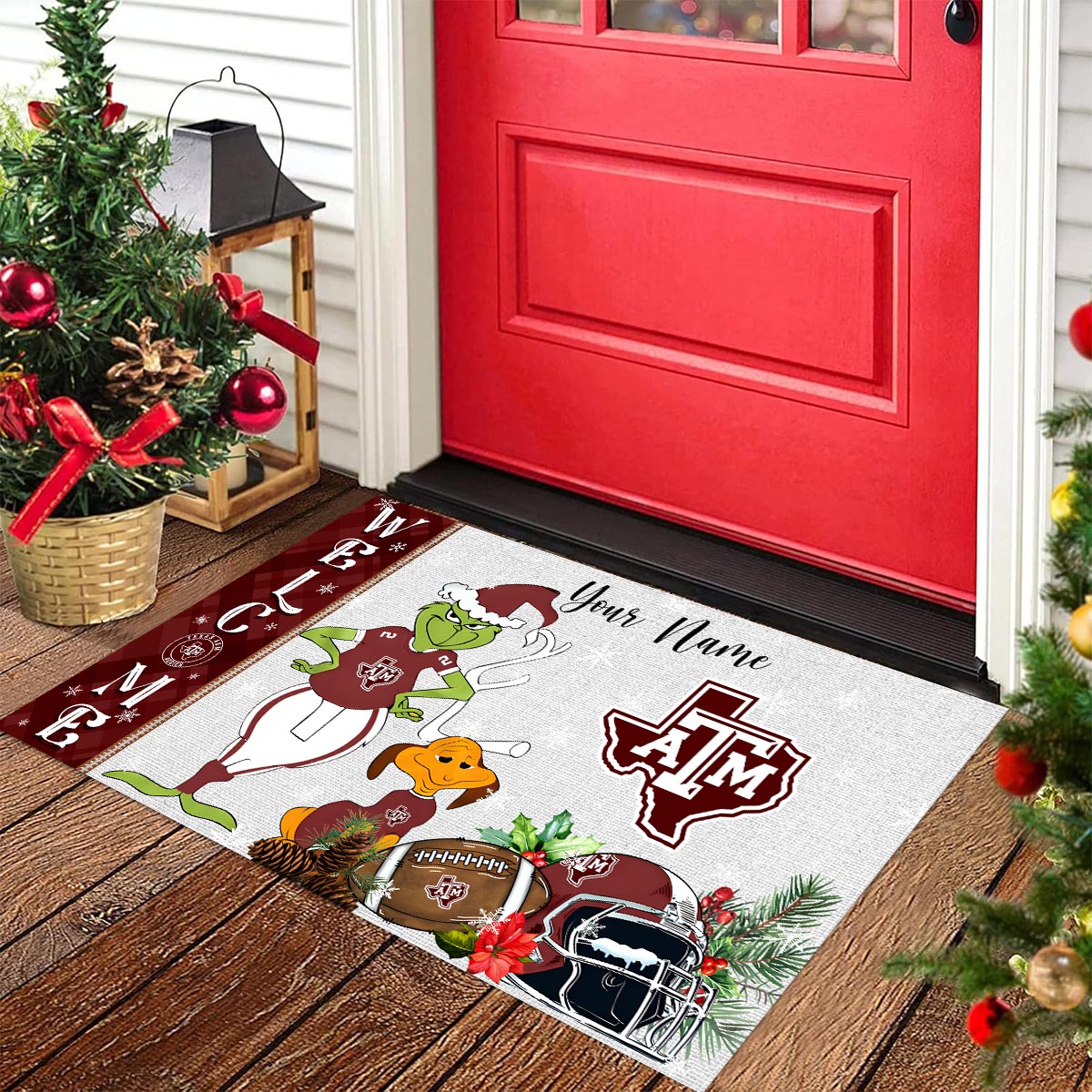 Sportswearmerch Texas A&M Aggies NCAA x Grinch Christmas Welcome Football Doormat For Fan