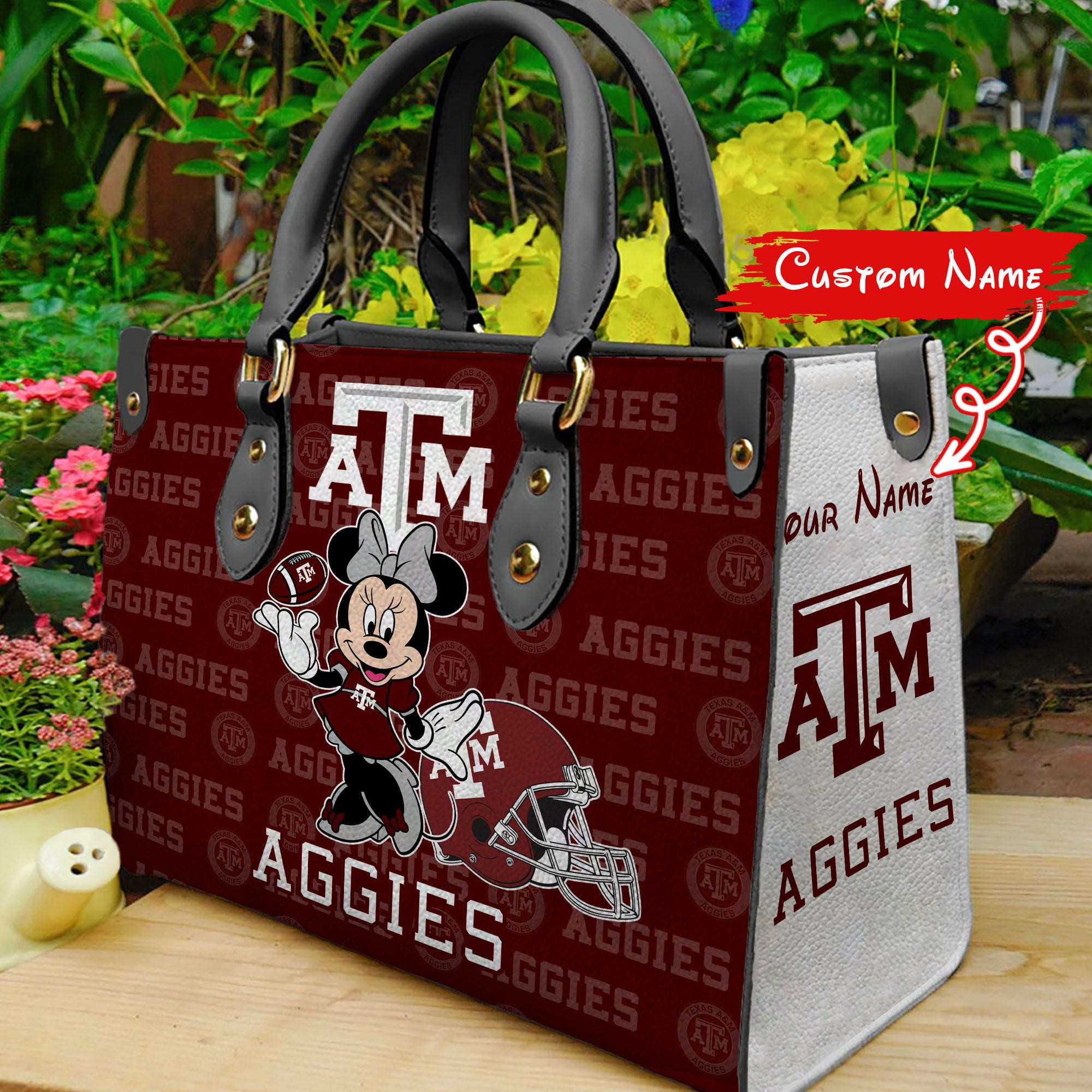 Sportswearmerch Texas A&M Aggies NCAA x Minnie Women Leather Handbag For Fan