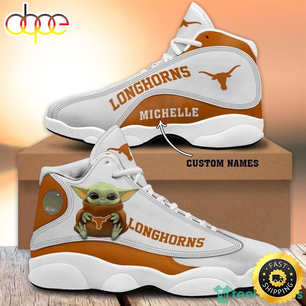 Sportswearmerch Texas Longhorns NCAA Baby Yoda AJ13 Sneakers Shoes For Men And Women