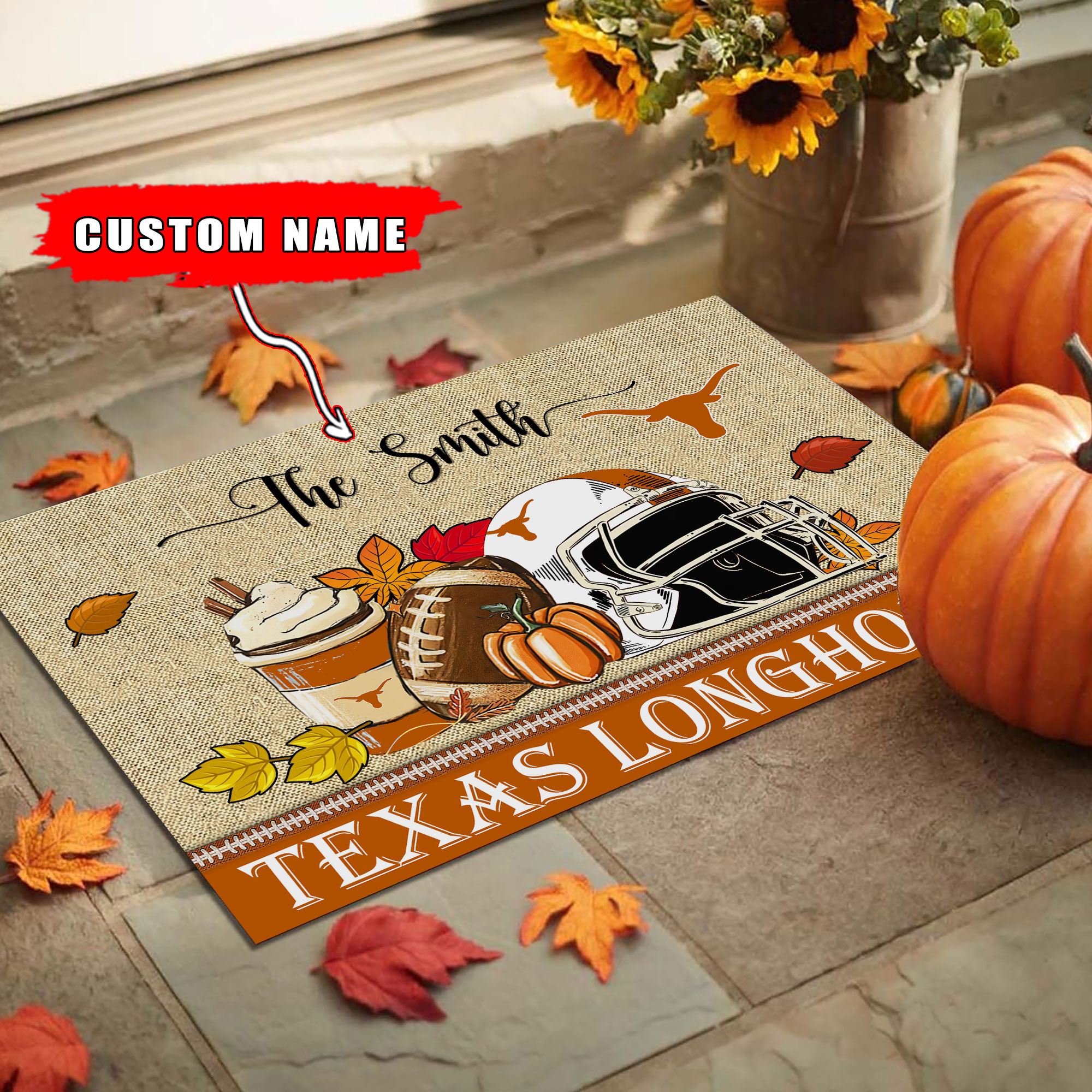 Sportswearmerch Texas Longhorns NCAA Fall Football Custom Doormat For Fan