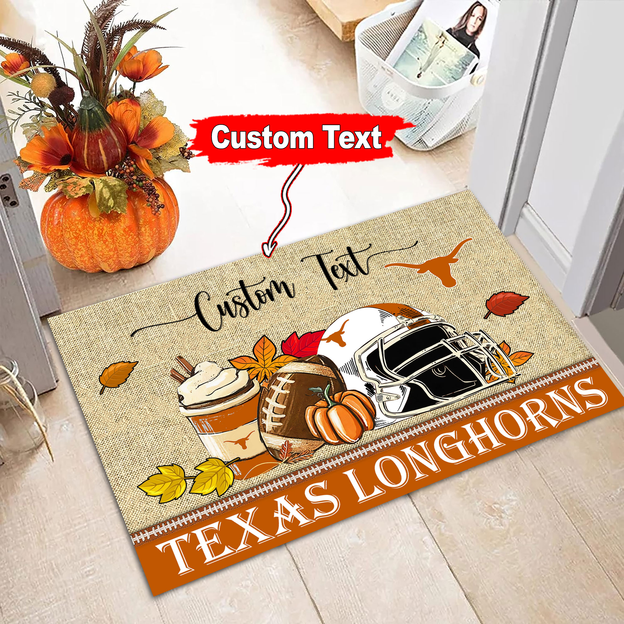 Sportswearmerch Texas Longhorns NCAA Fall Football Custom Doormat For Fan