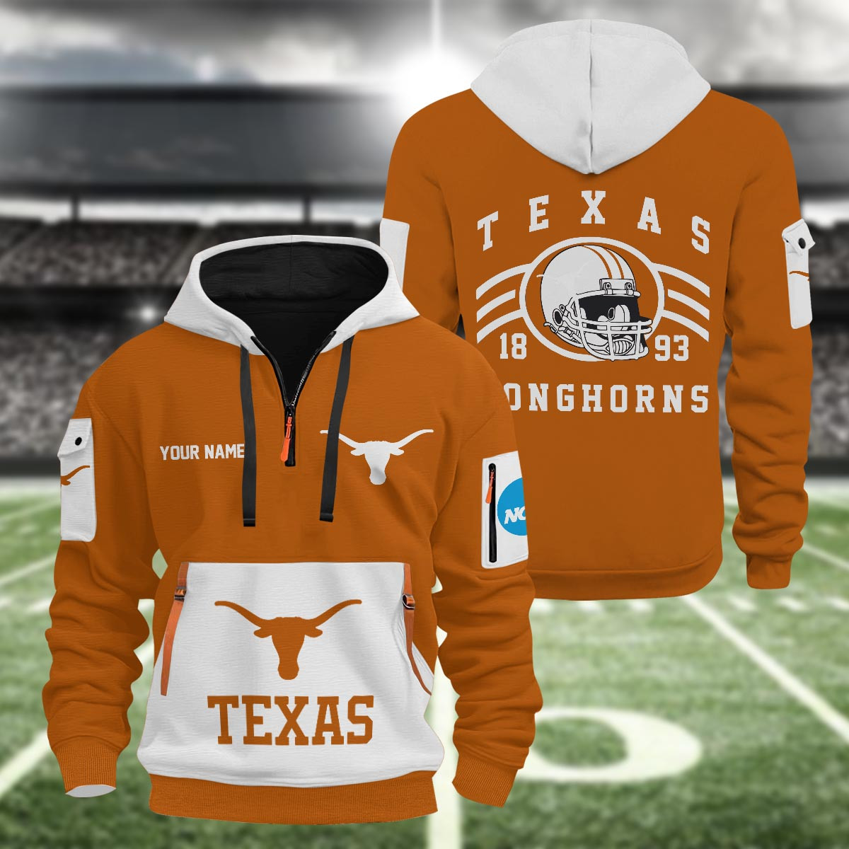 Sportswearmerch Texas Longhorns NCAA Half Zip Hoodie Personalized For Fan