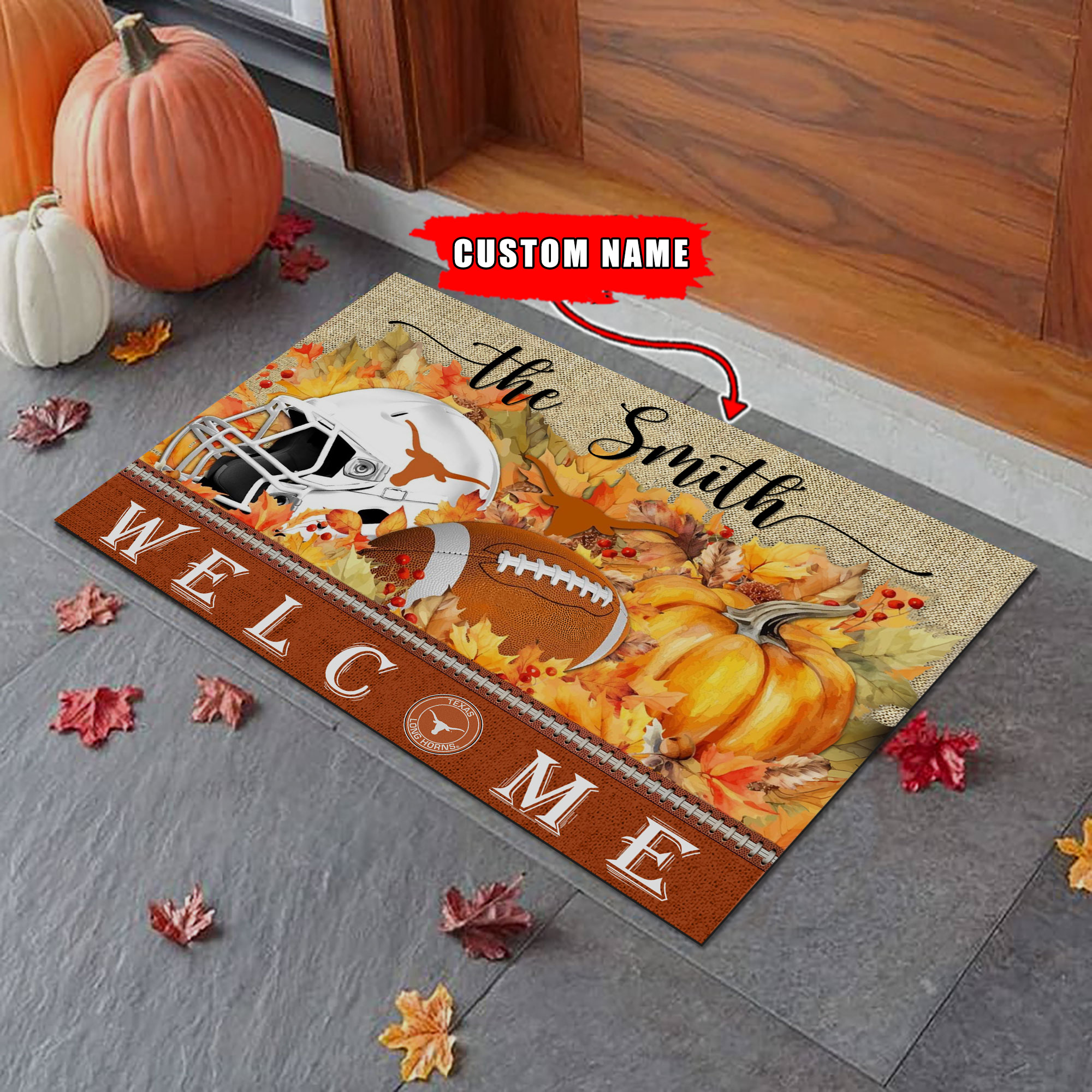 Sportswearmerch Texas Longhorns NCAA Welcome Fall Football Doormat For Fan