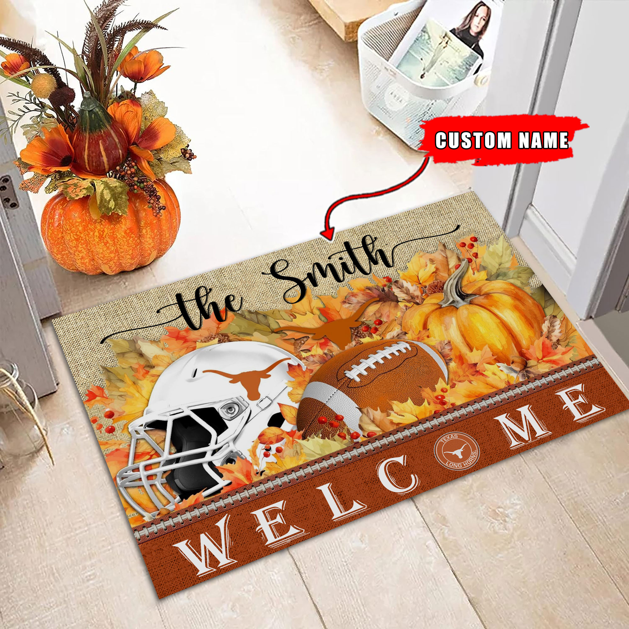 Sportswearmerch Texas Longhorns NCAA Welcome Fall Football Doormat For Fan