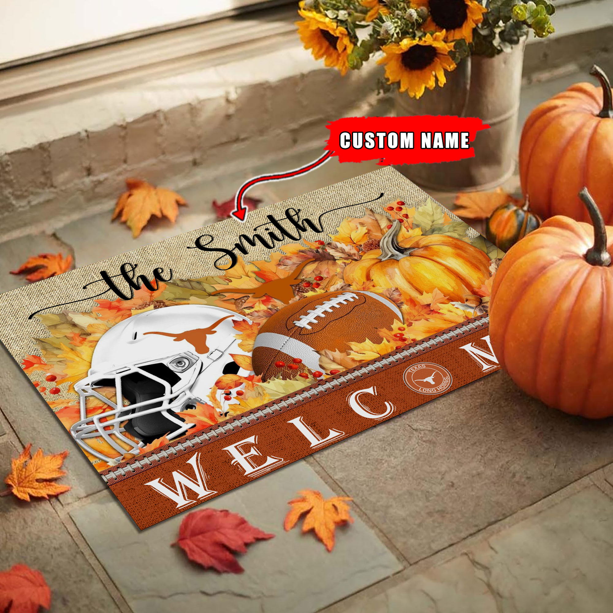 Sportswearmerch Texas Longhorns NCAA Welcome Fall Football Doormat For Fan