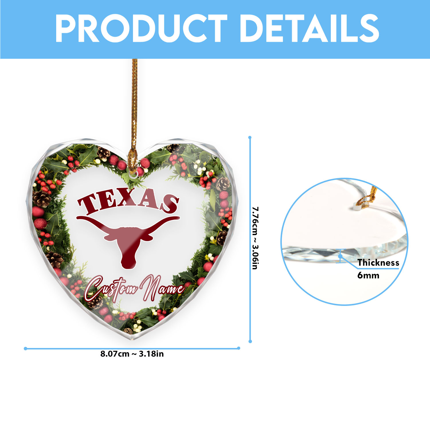 Sportswearmerch Texas Longhorns NCAA x Christmas Glass Ornament Gift For Fans
