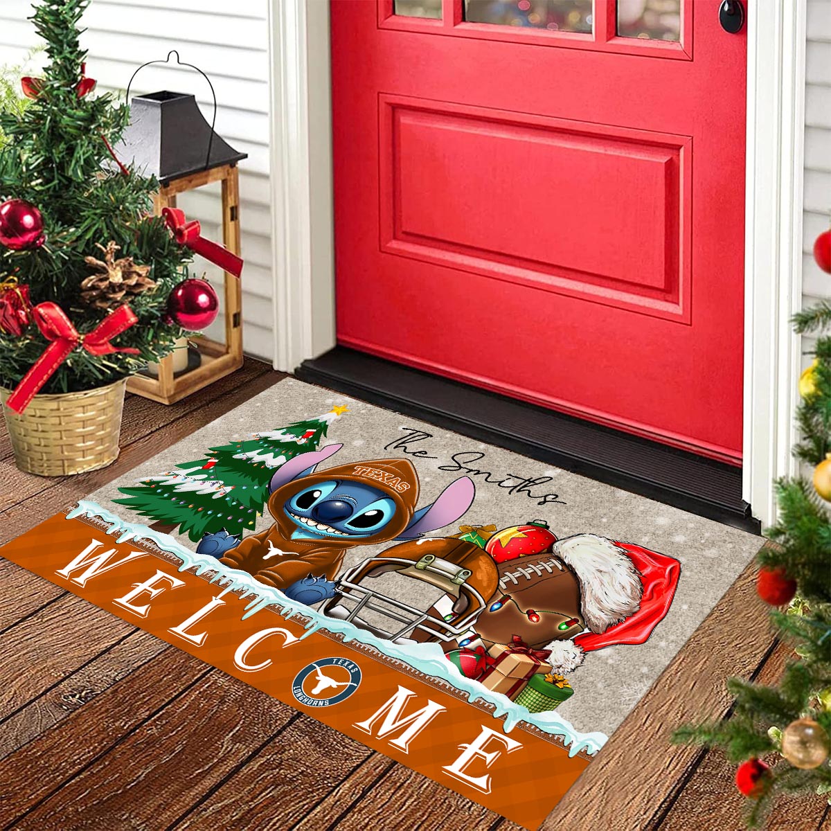 Sportswearmerch Texas Longhorns NCAA x Cute Stitch Christmas Doormat For Fan