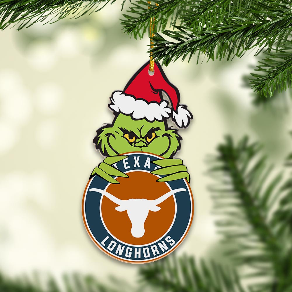 Sportswearmerch Texas Longhorns NCAA x Grinch Christmas Acrylic Ornament For Fans