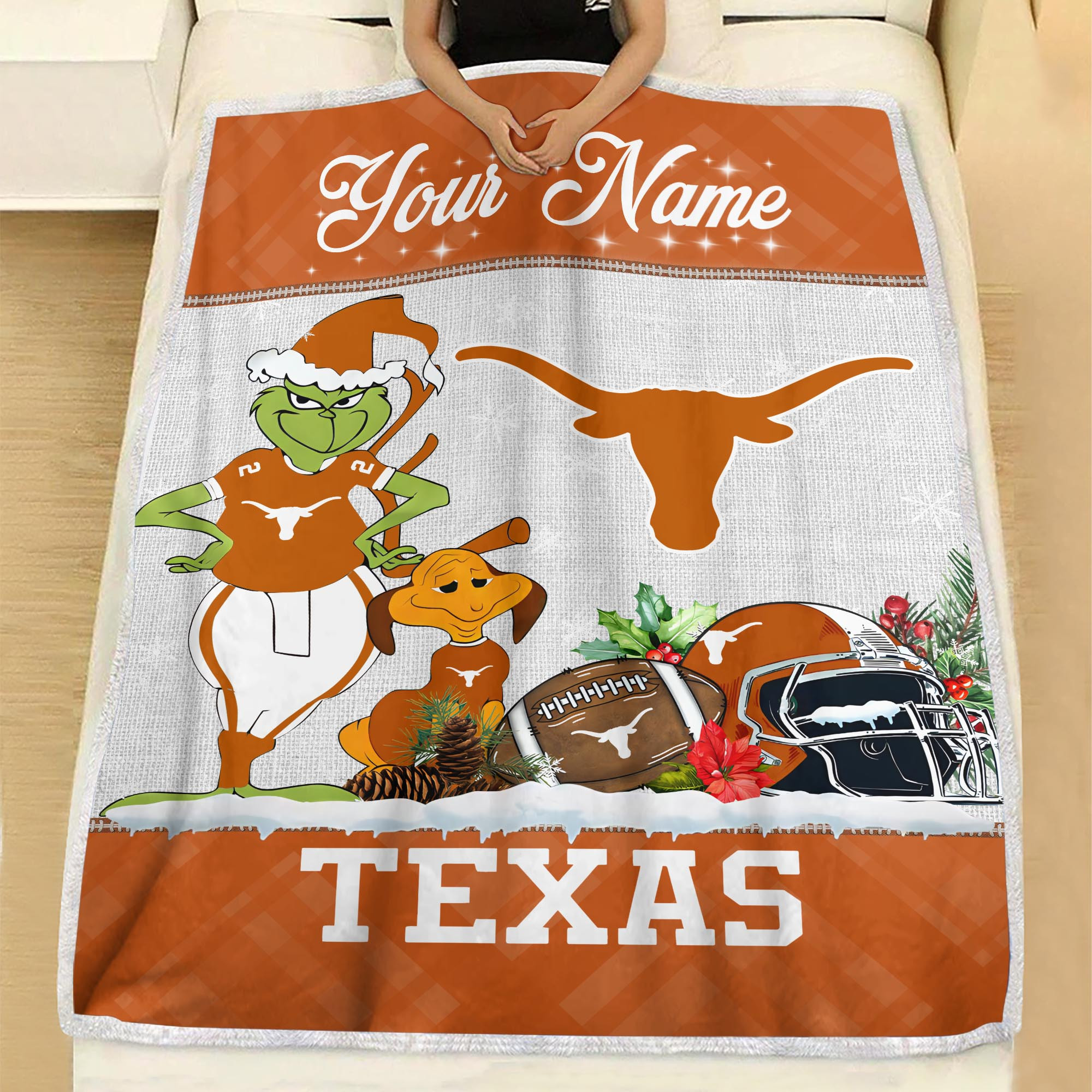 Sportswearmerch Texas Longhorns NCAA x Grinch Christmas Fleece Blanket For Fan