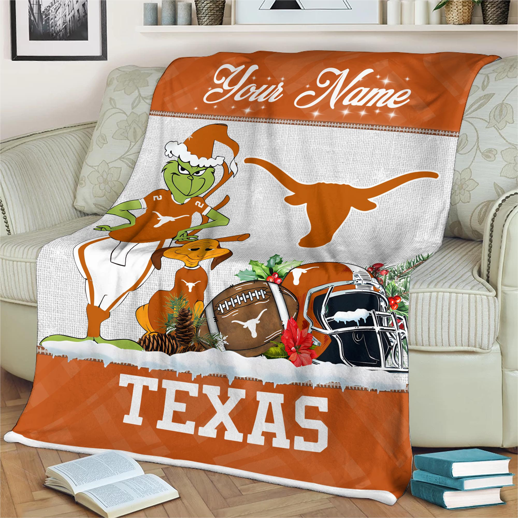 Sportswearmerch Texas Longhorns NCAA x Grinch Christmas Fleece Blanket For Fan