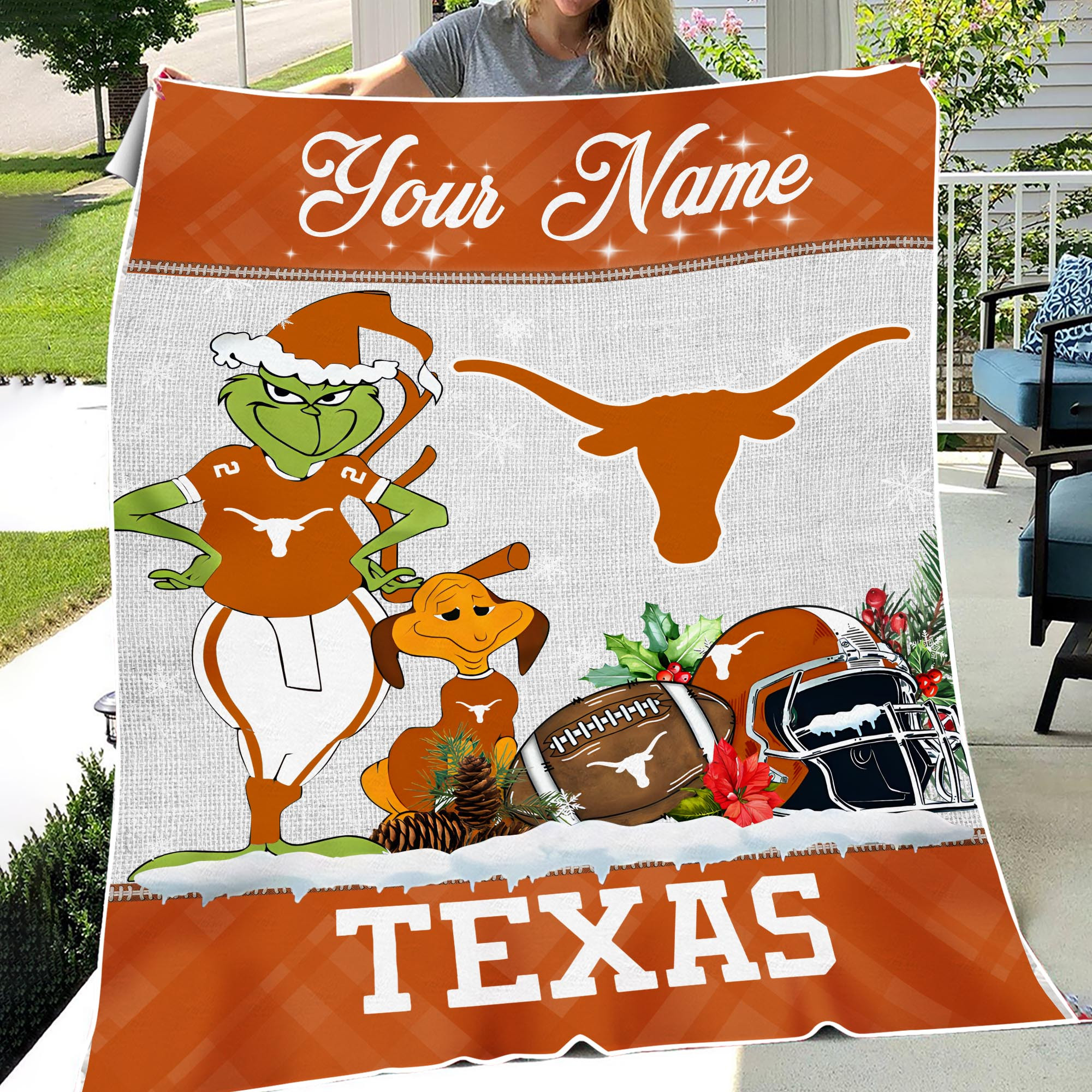 Sportswearmerch Texas Longhorns NCAA x Grinch Christmas Fleece Blanket For Fan