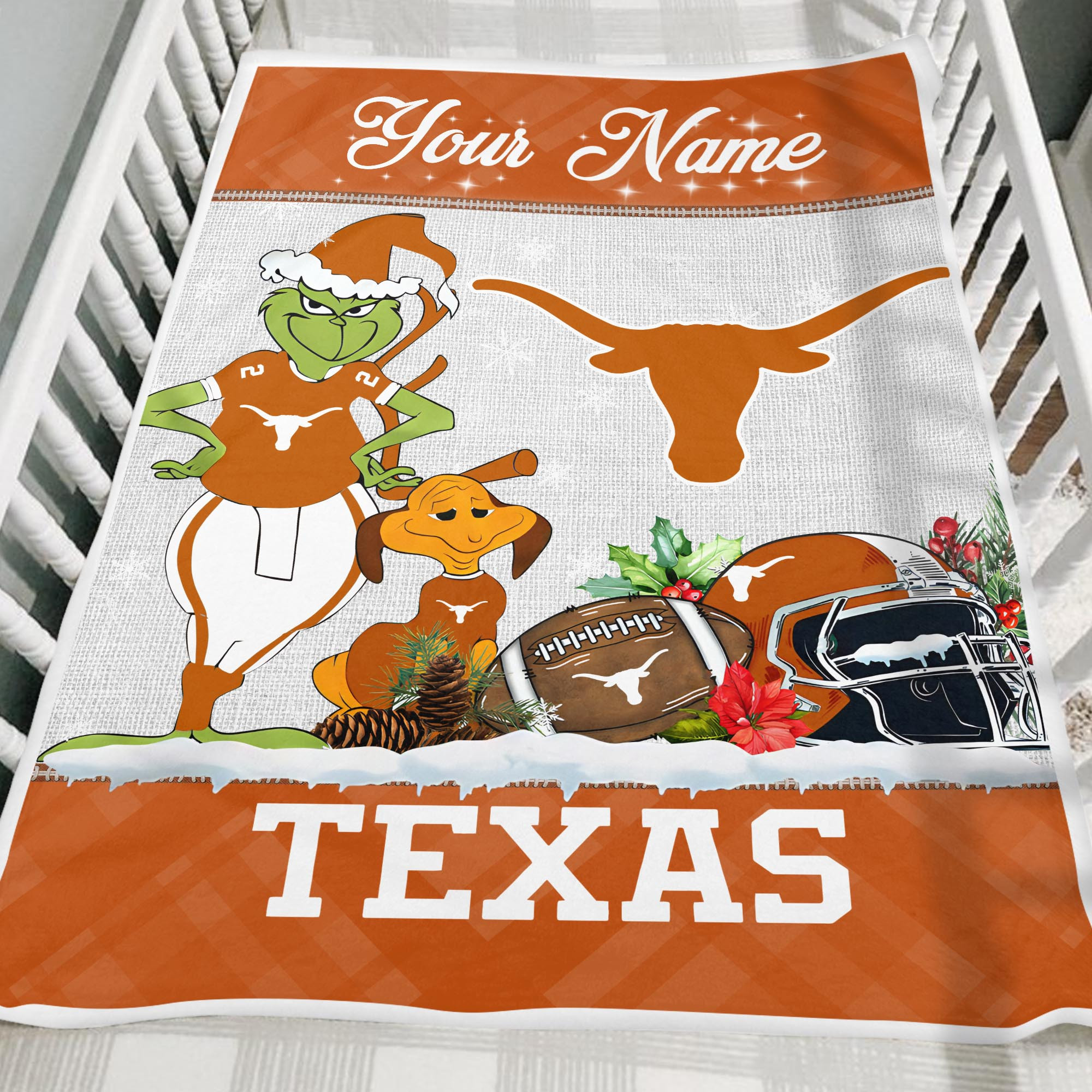 Sportswearmerch Texas Longhorns NCAA x Grinch Christmas Fleece Blanket For Fan