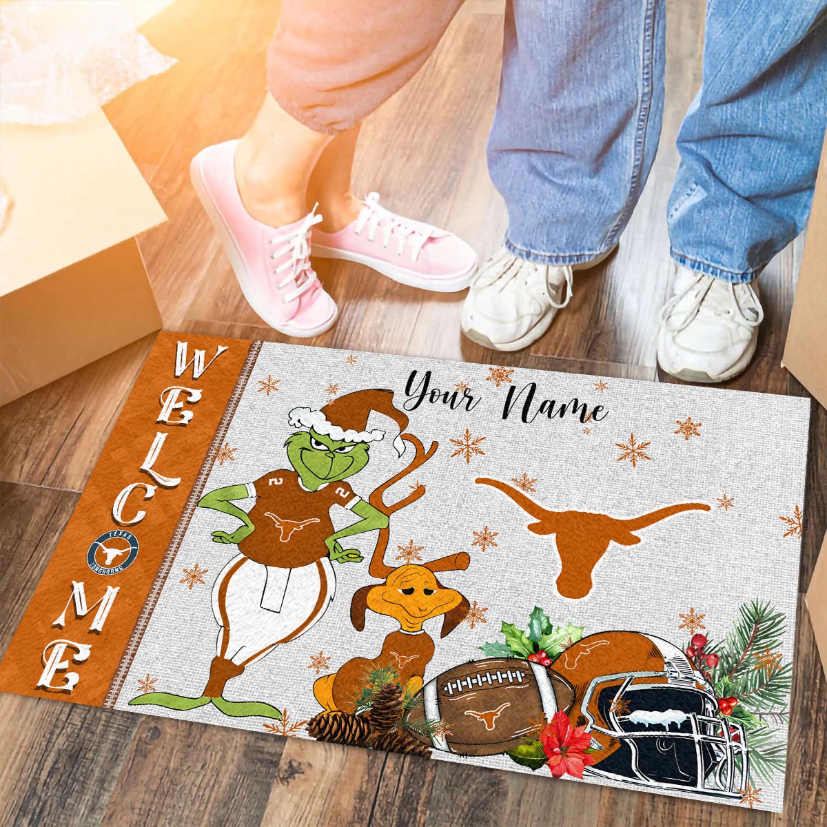 Sportswearmerch Texas Longhorns NCAA x Grinch Christmas Welcome Football Doormat For Fan