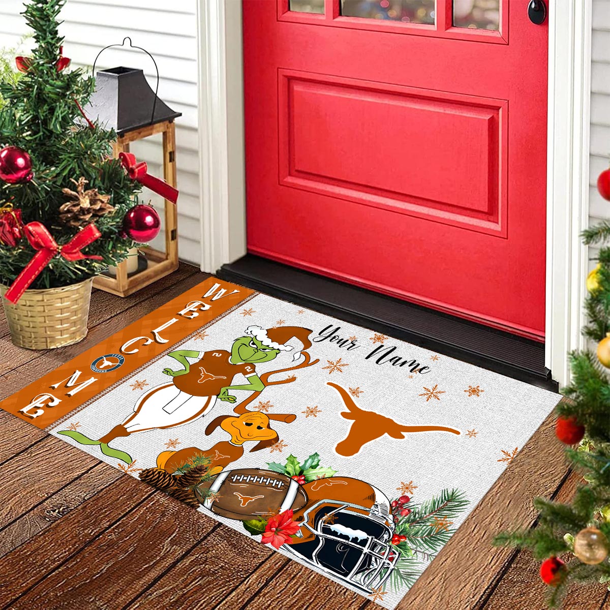 Sportswearmerch Texas Longhorns NCAA x Grinch Christmas Welcome Football Doormat For Fan