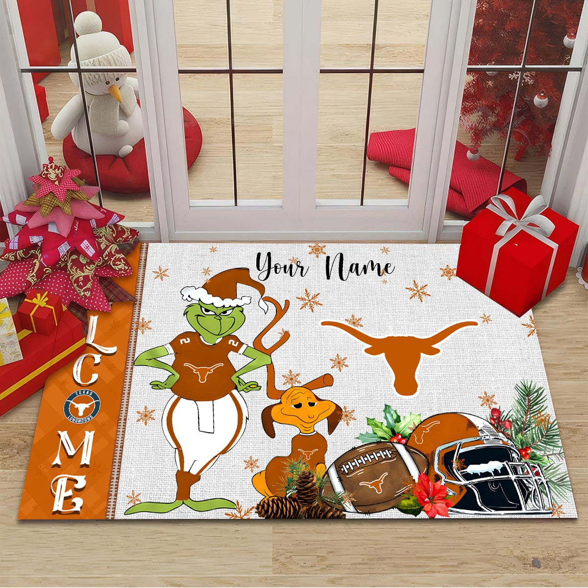 Sportswearmerch Texas Longhorns NCAA x Grinch Christmas Welcome Football Doormat For Fan