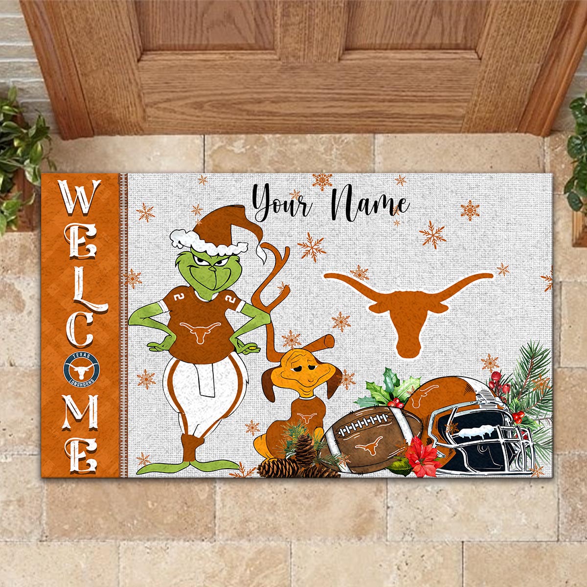 Sportswearmerch Texas Longhorns NCAA x Grinch Christmas Welcome Football Doormat For Fan