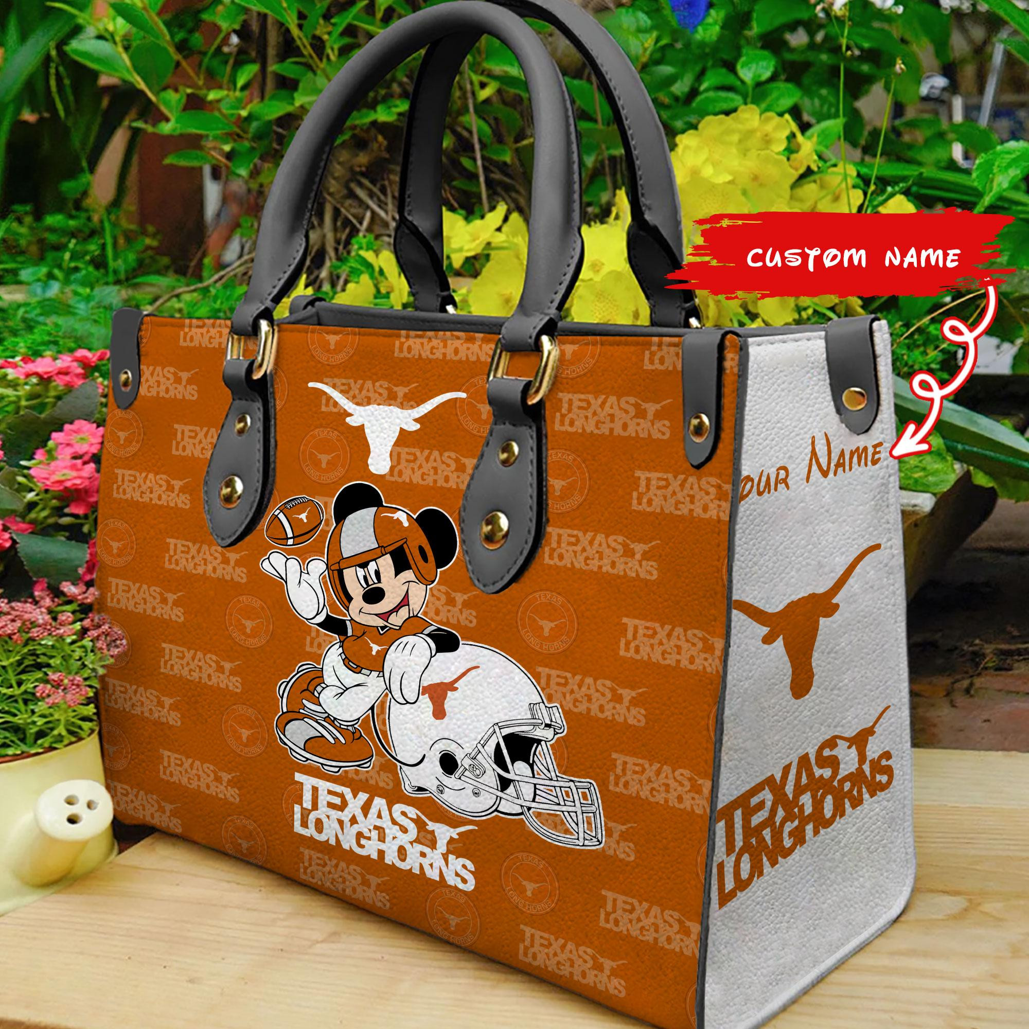 Sportswearmerch Texas Longhorns NCAA x Mickey Women Leather Handbag For Fan