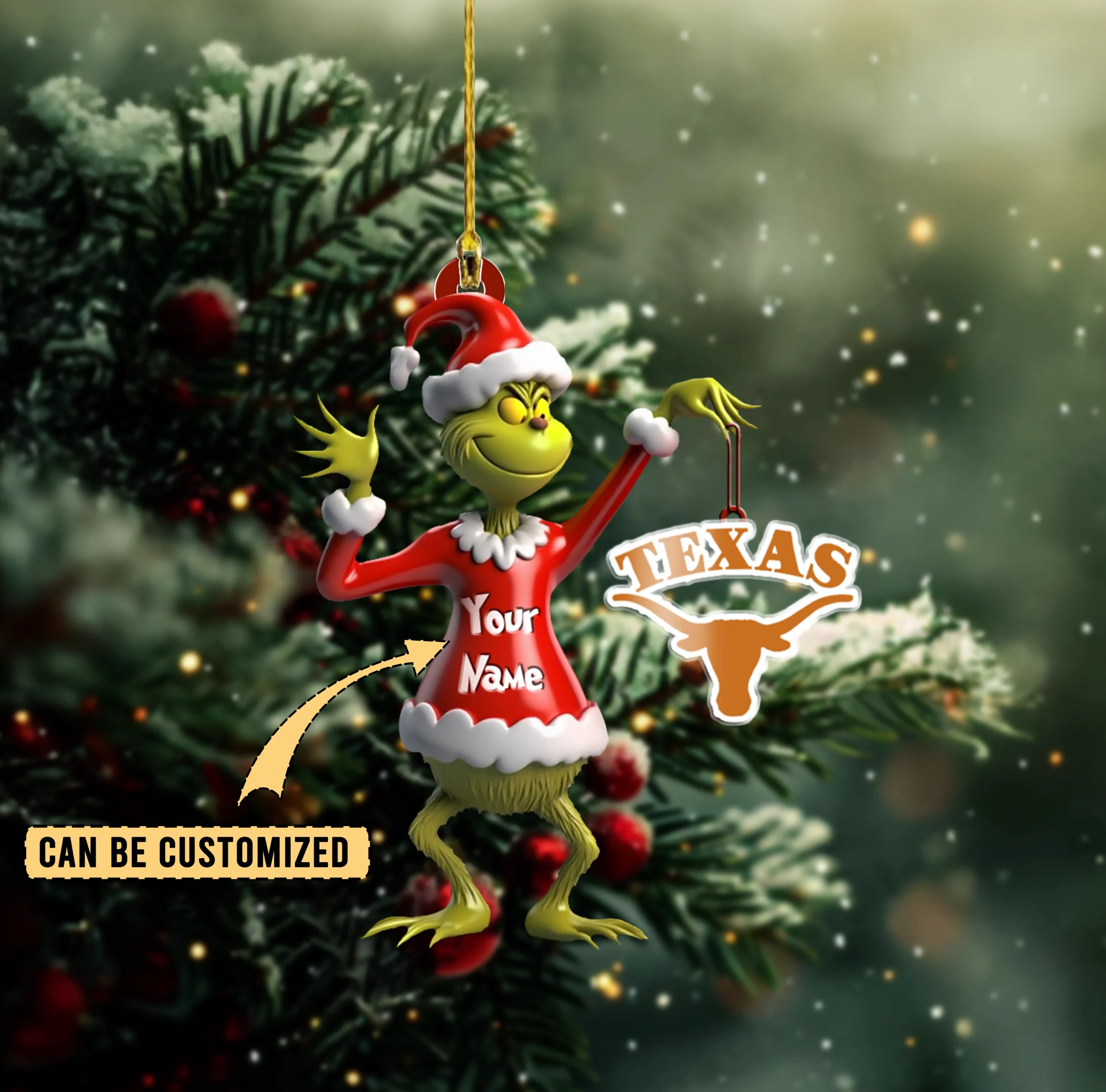 Sportswearmerch Texas Longhorns NCAA x The Grinch Acrylic Ornament Gift For Fans