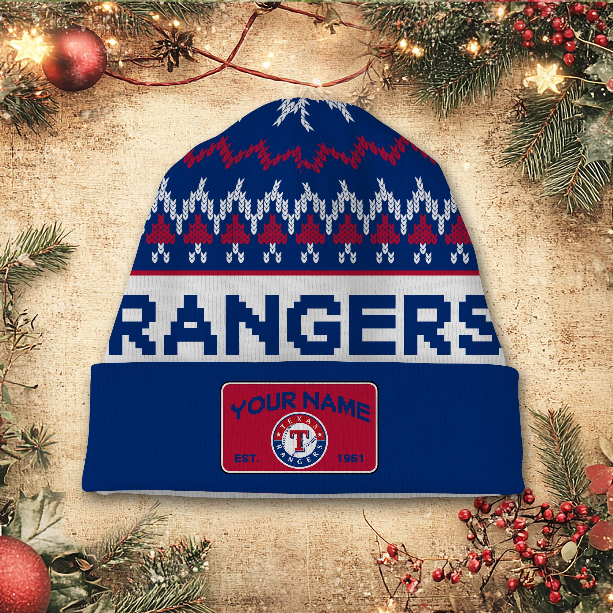 Sportswearmerch Texas Rangers MLB Christmas Beanie Hat For Fan