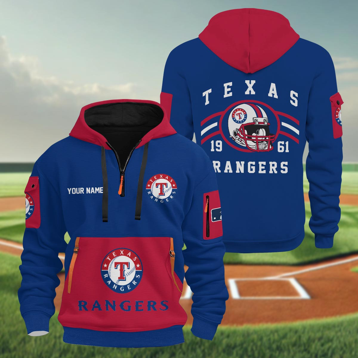 Sportswearmerch Texas Rangers MLB Half Zip Hoodie Personalized For Fan