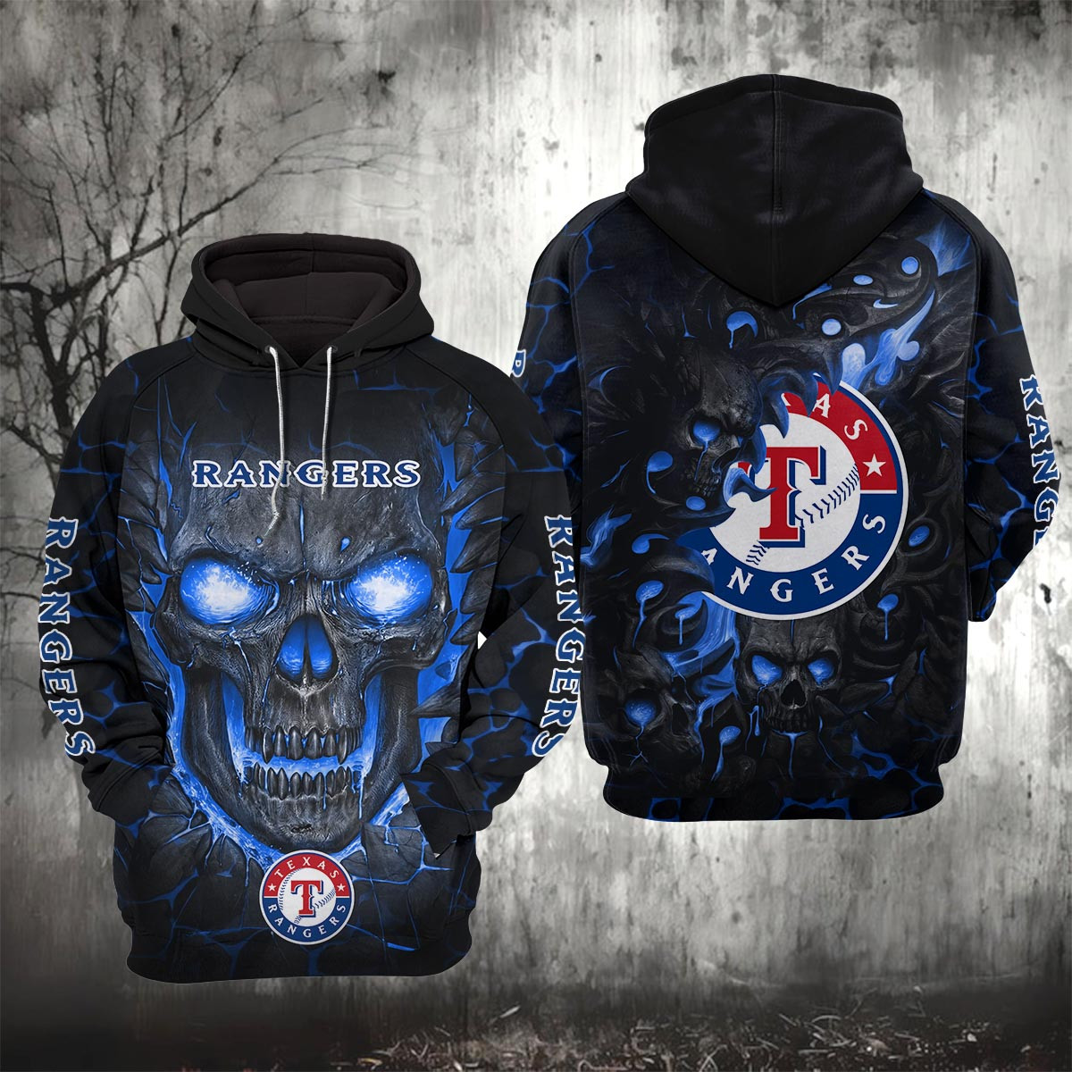 Sportswearmerch Texas Rangers MLB Lava Skull Hoodie For Fan